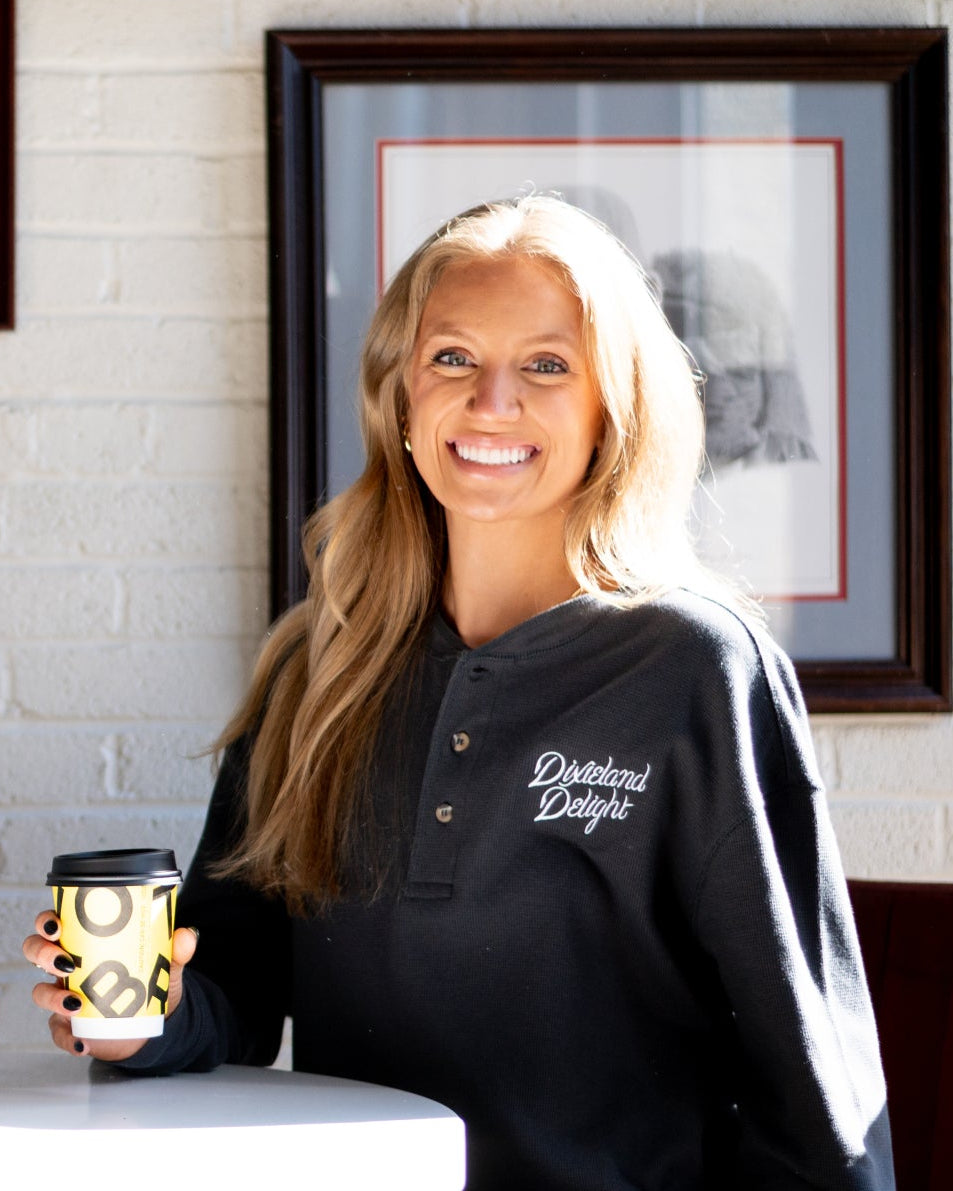 University of Alabama Black Henley with White Dixieland Delight embroidery