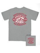 University of Alabama Gray T-Shirt with a Red football shape with a White outline of a tidal wave and White text "Drown 'Em Tide"