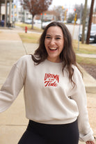 University of Alabama Cream Ladies Sweatshirt with Red Drown Em Tide Embroidery