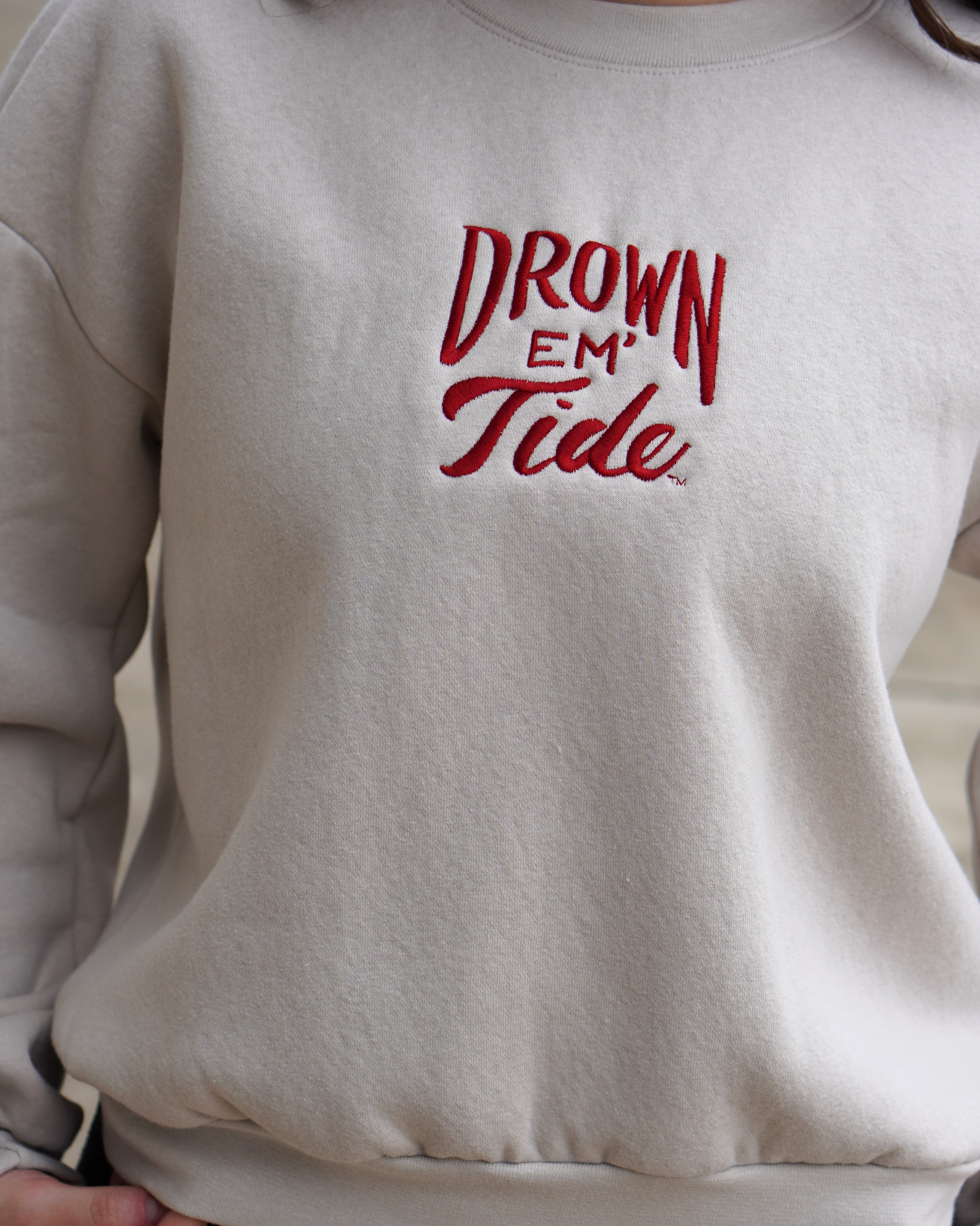 University of Alabama Cream Ladies Sweatshirt with Red Drown Em Tide Embroidery