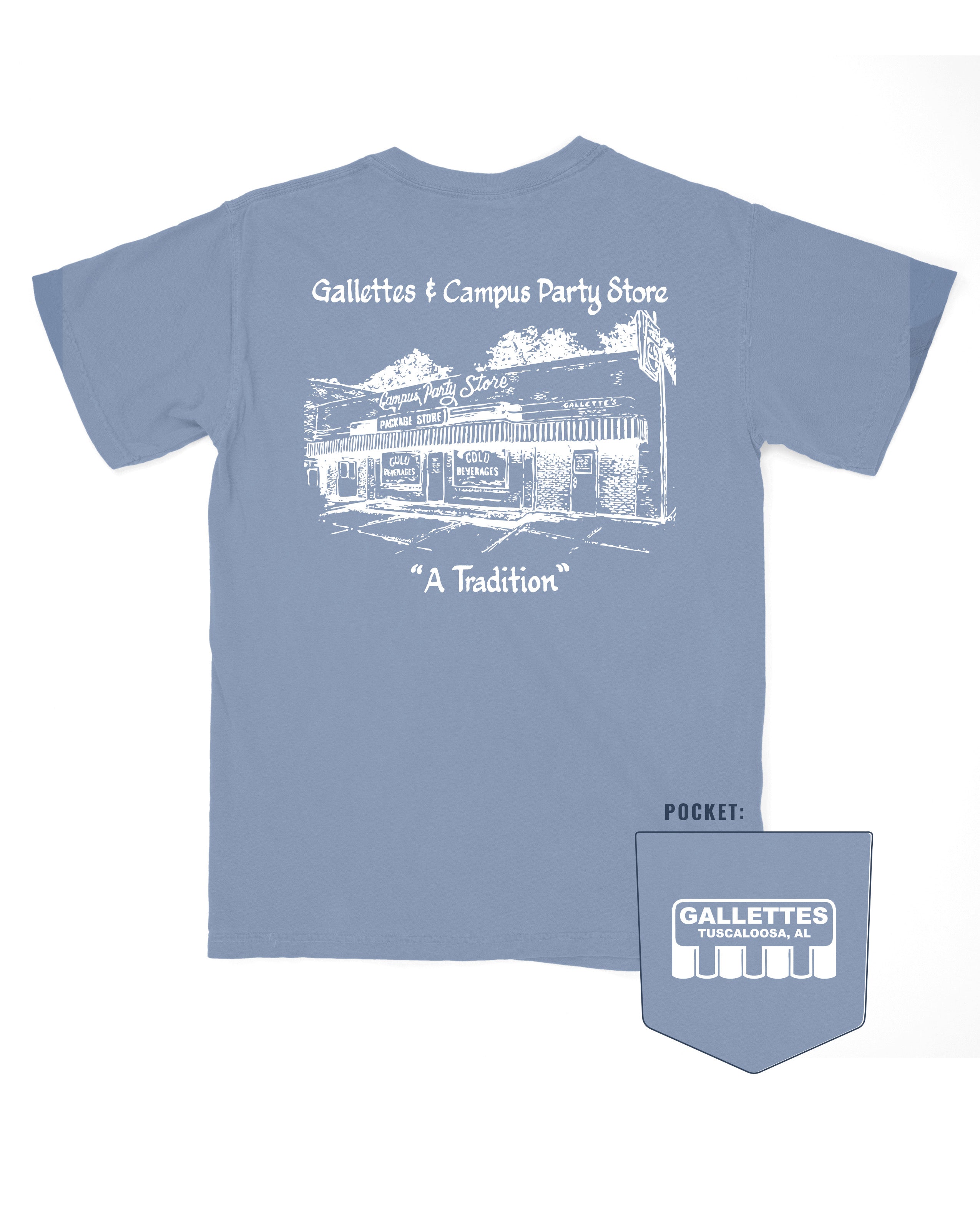Gallettes T-Shirt with an illustration of the old Gallettes building