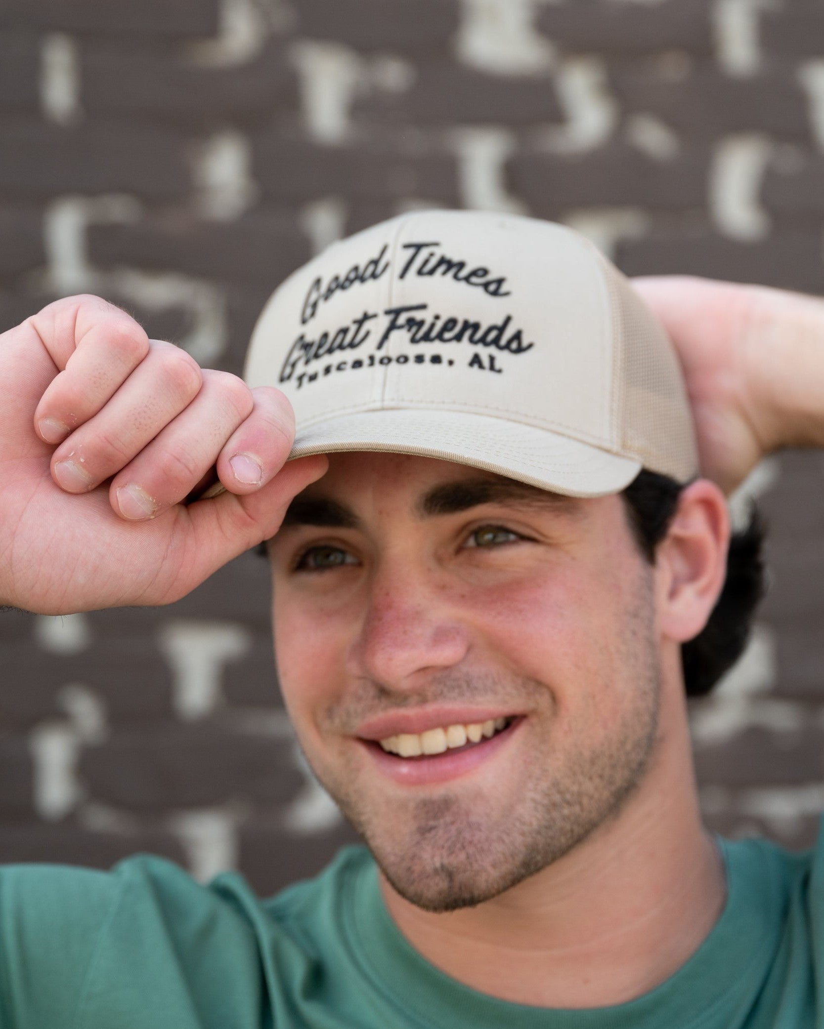 University of Alabama Khaki Trucker with Black Embroidery "Good Times Great Friends"