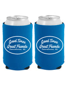 Good Times Tuscaloosa Blue Koozie with White text "Good Times Great Friends"