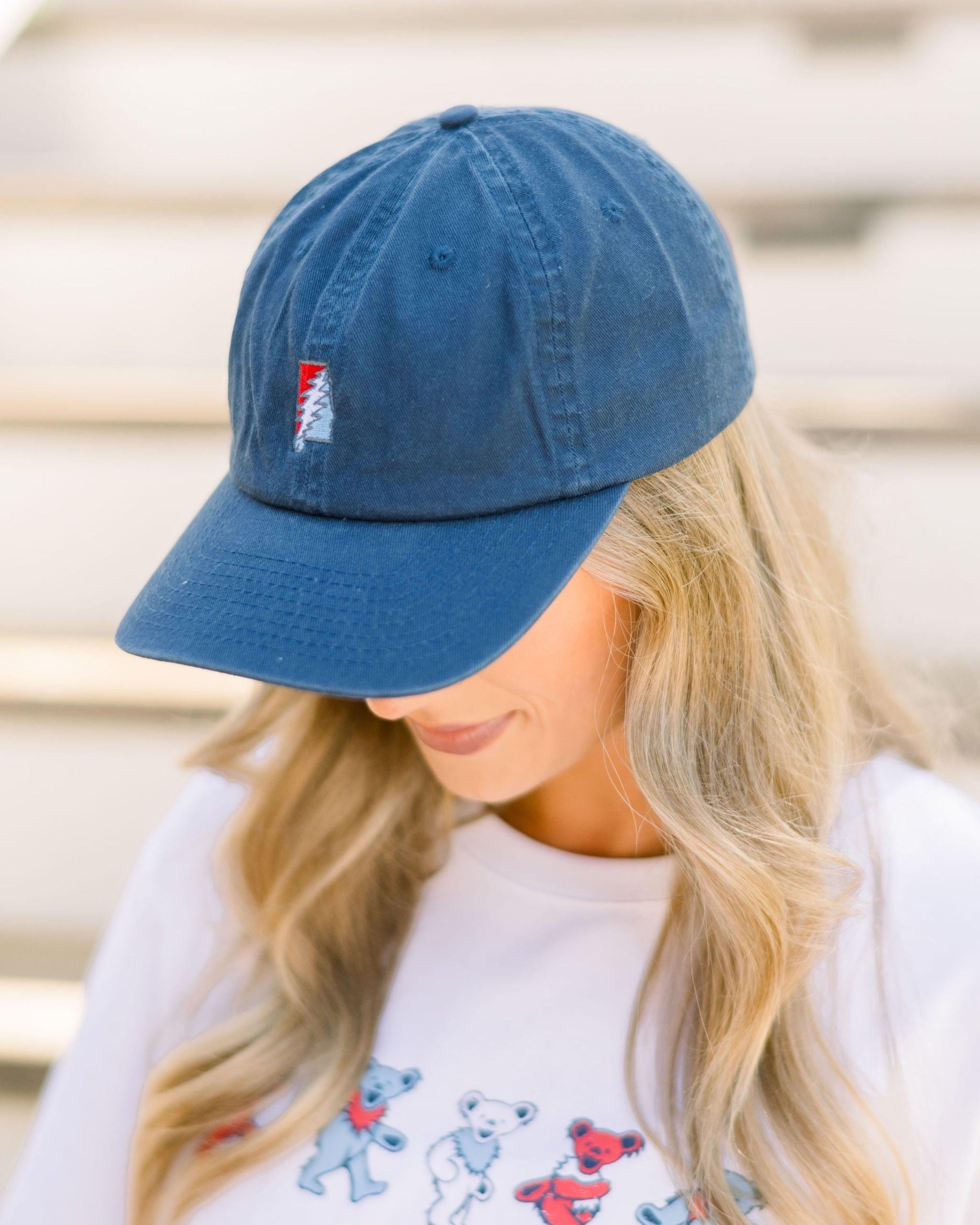 Grateful State Navy Dad Hat with Red and Blue embroidery of the Alabama "Grateful State" Logo