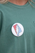 University of Alabama Grateful State White Button with a Red and Blue print of the Alabama "Grateful State" Logo