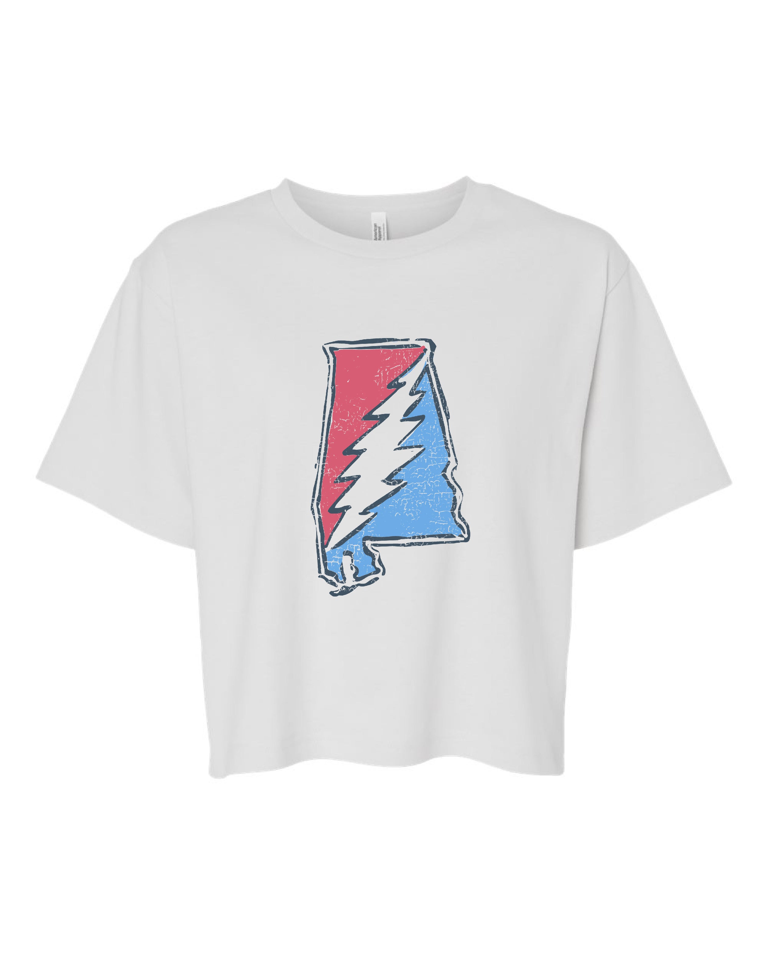 Grateful State White Ladies T-Shirt with Red and Blue print of the Alabama "Grateful State" Logo