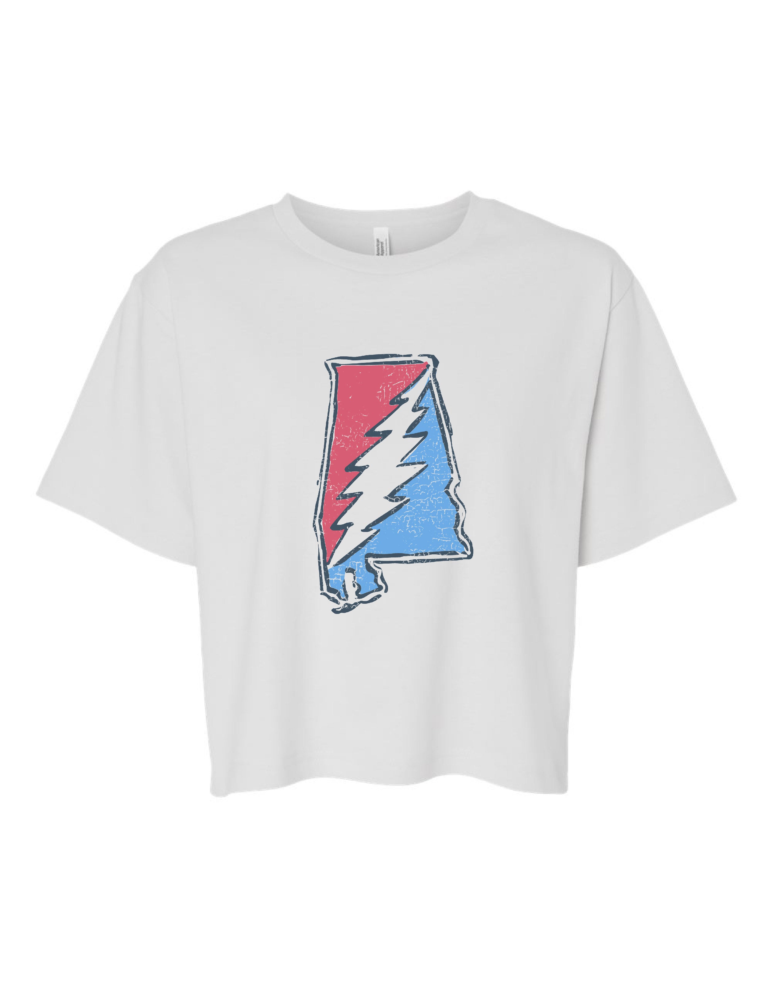 Grateful State White Ladies T-Shirt with Red and Blue print of the Alabama "Grateful State" Logo