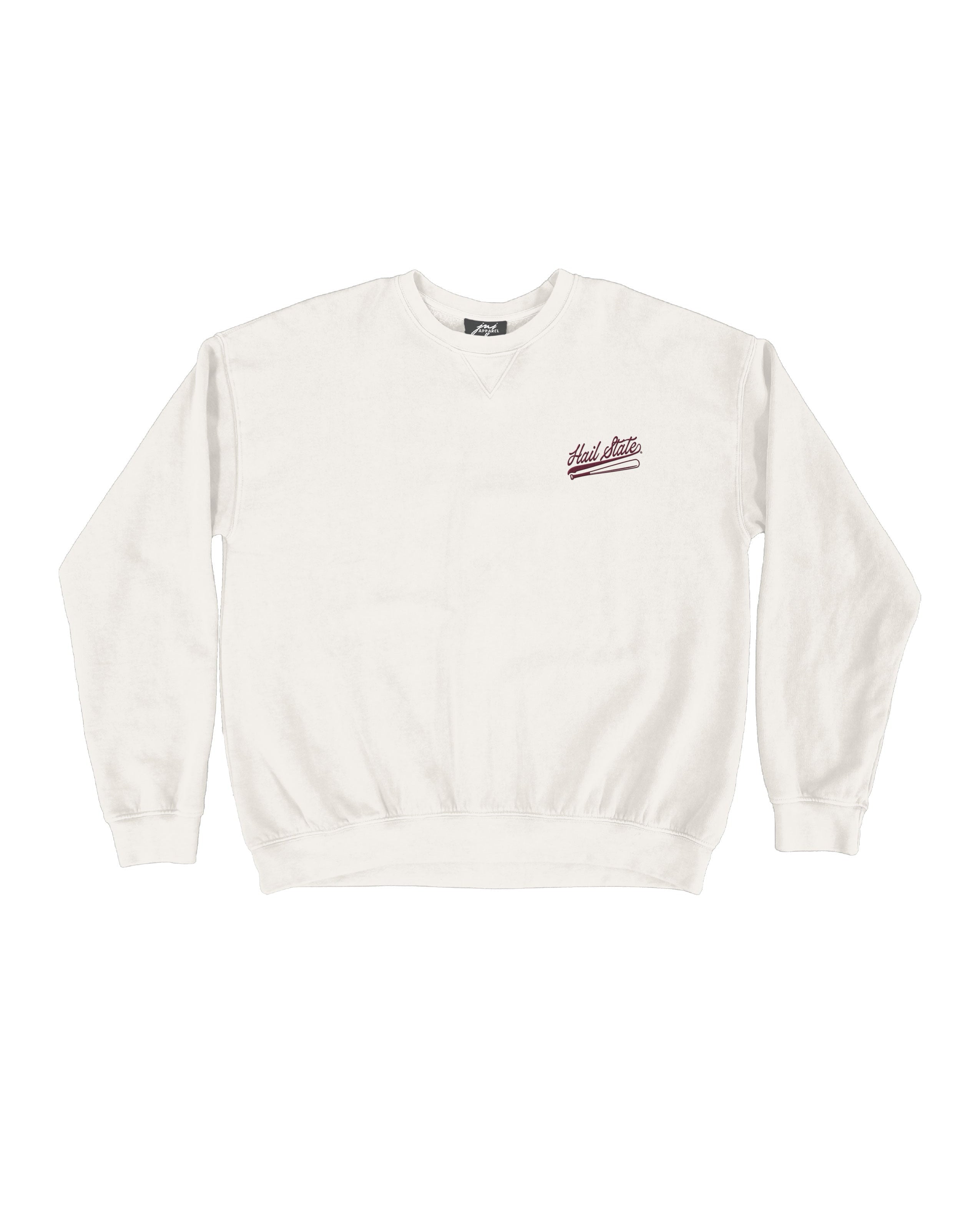 Mississippi State Cream Sweatshirt with Maroon “Hail State” script and baseball bat embroidery