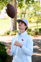Ole Miss Light Blue Stripe ¼ Zip Pullover with script “Hotty Toddy” Embroidery