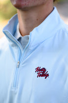 Ole Miss Light Blue Stripe ¼ Zip Pullover with script “Hotty Toddy” Embroidery
