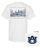 Auburn University White T-Shirt with a Navy illustration of Toomer’s Corner