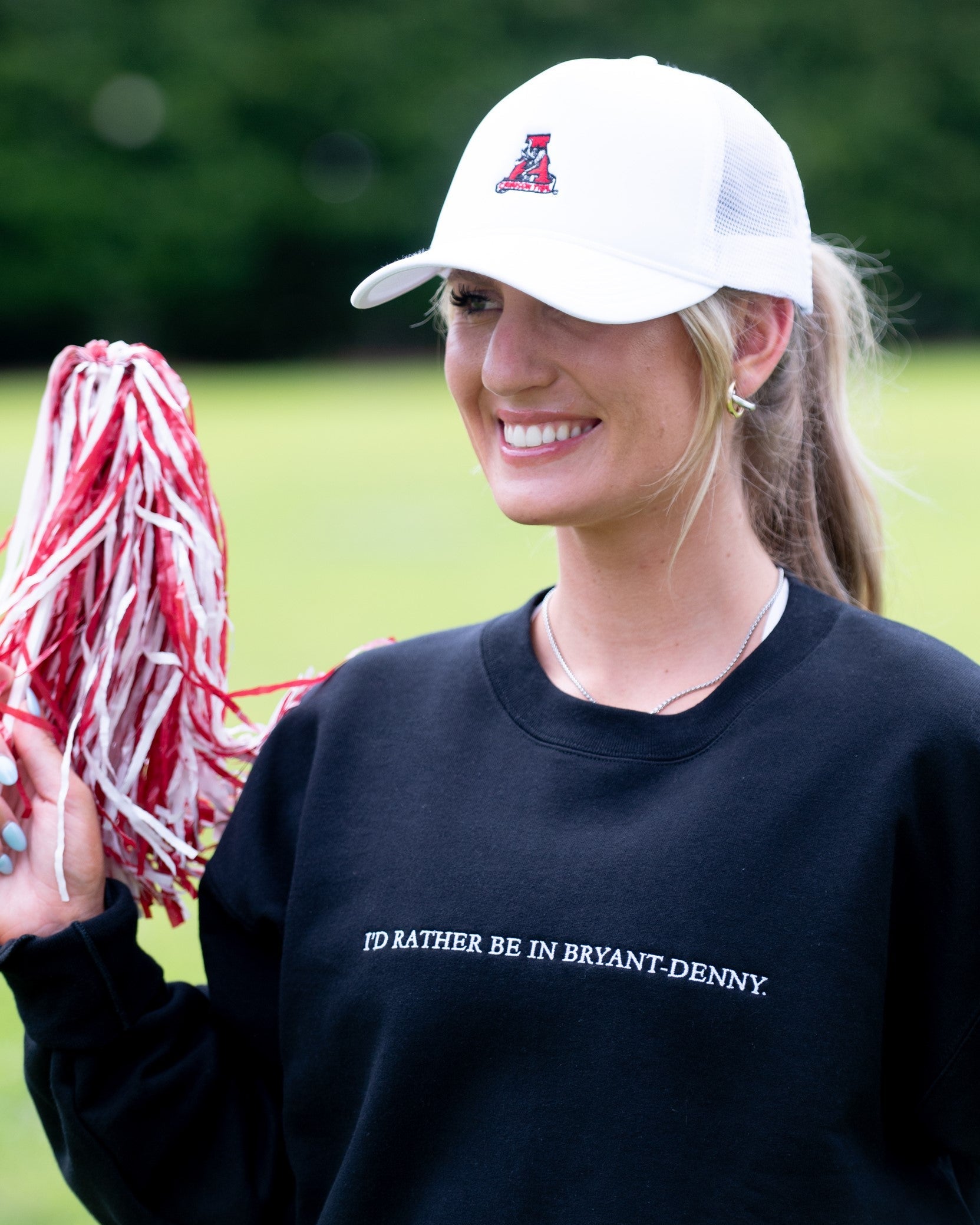 University of Alabama Black Sweatshirt with White "I'd Rather Be In Bryant-Denny" embroidery