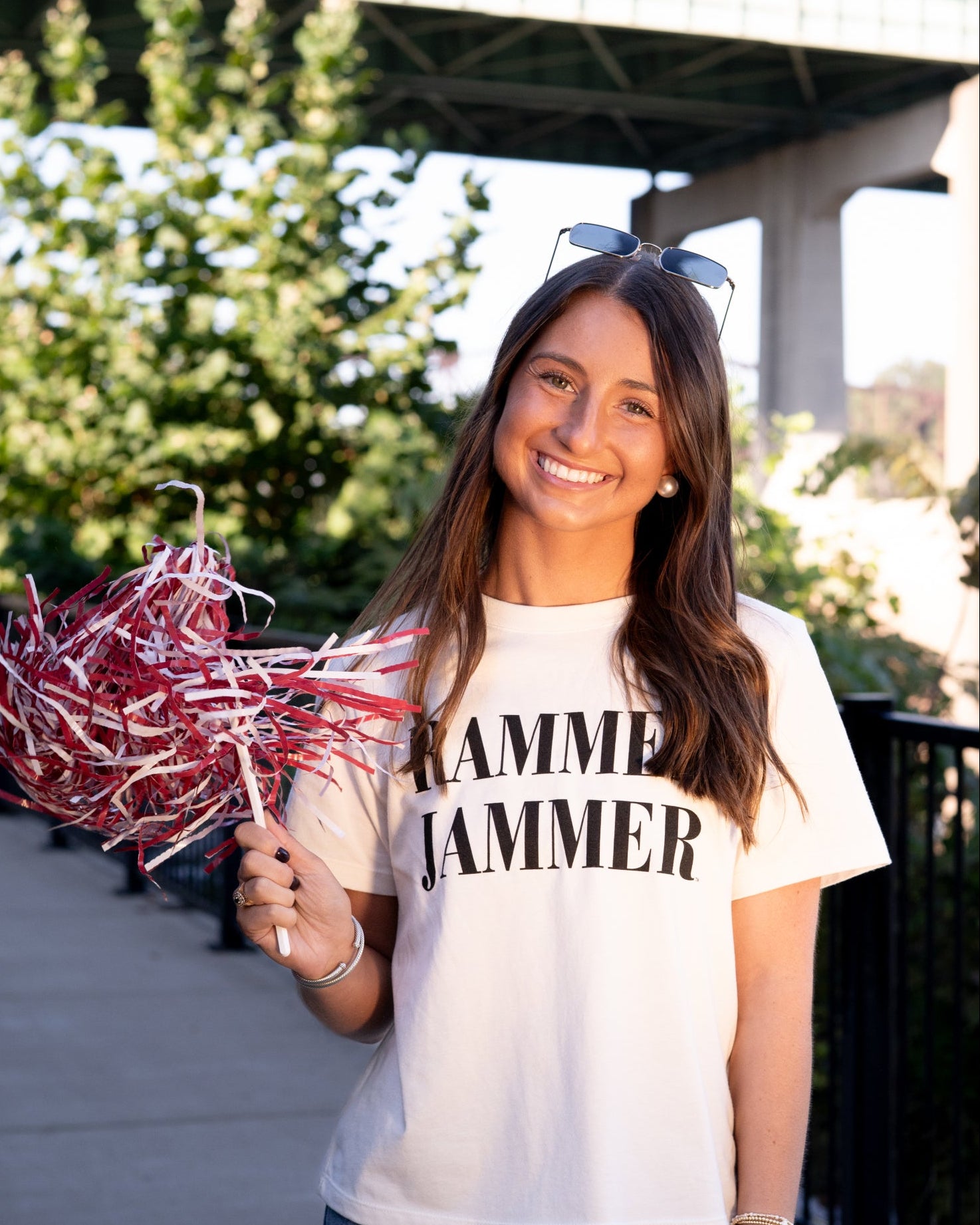 University of Alabama White Ladies Tee with Black Text “Rammer Jammer”