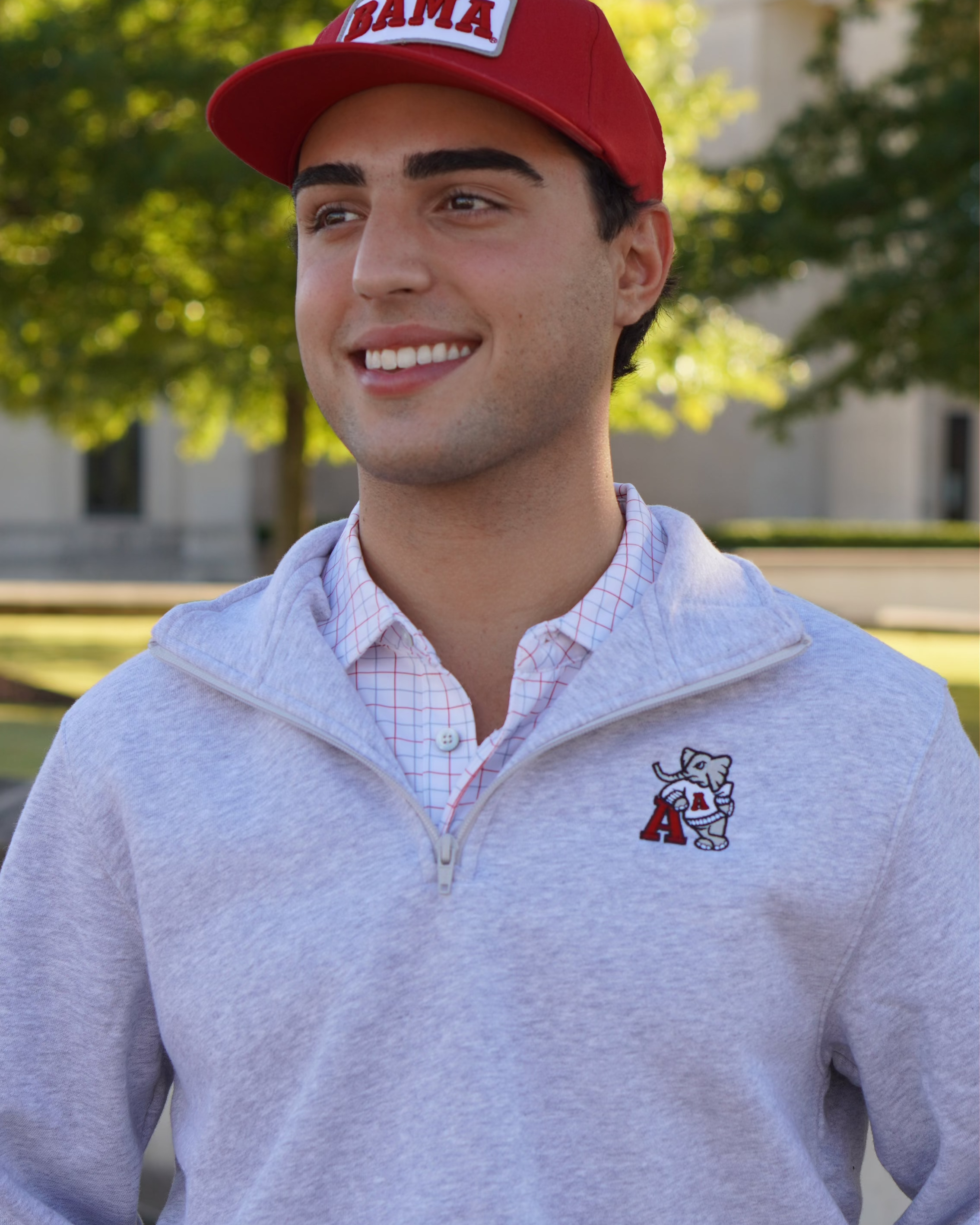 University of Alabama Grey ¼ Zip Sweatshirt with Leaning Al Logo Embroidery on the chest