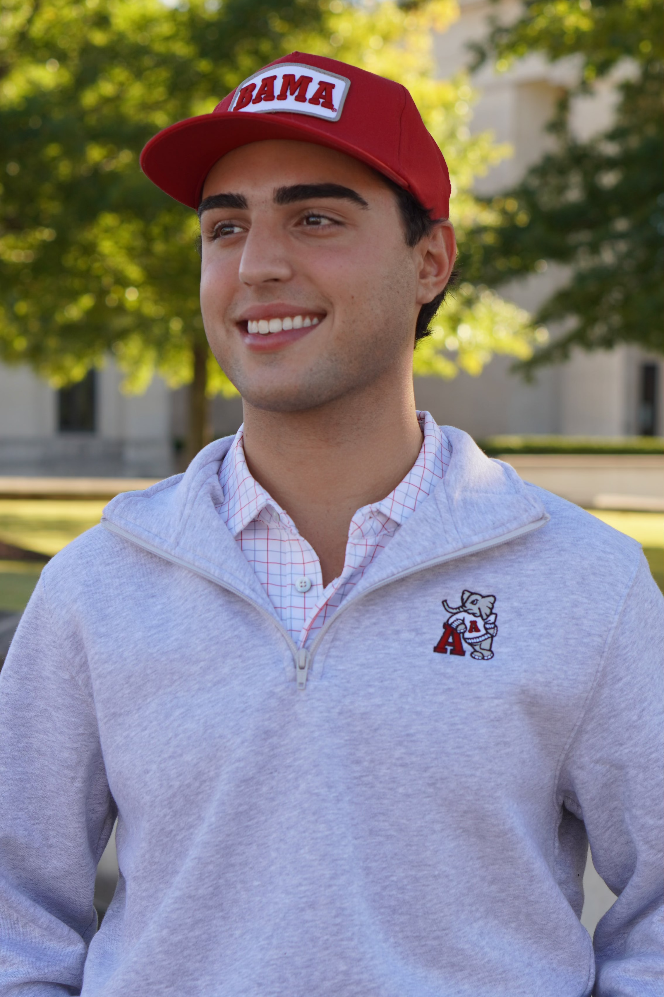 University of Alabama Grey ¼ Zip Sweatshirt with Leaning Al Logo Embroidery on the chest