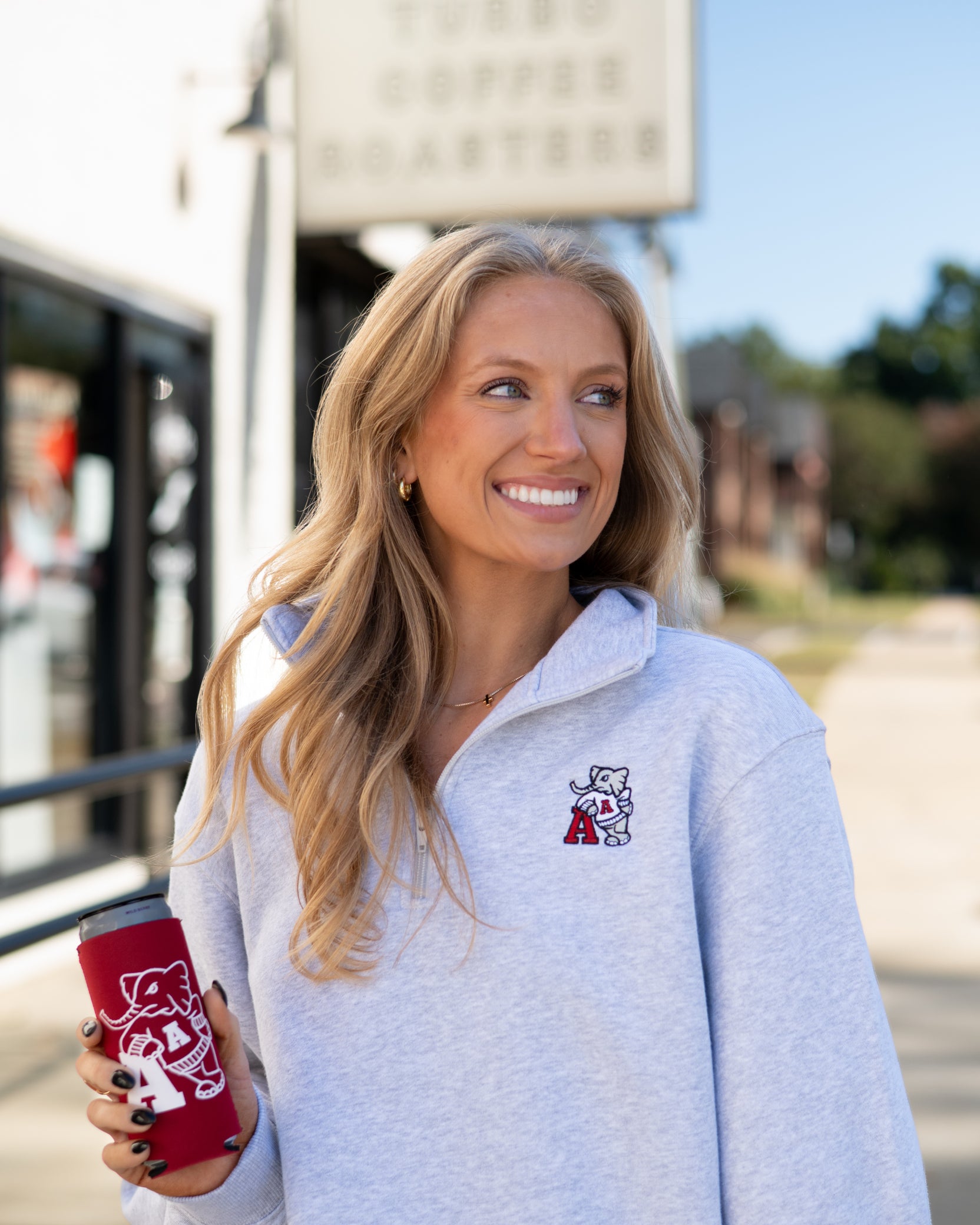 University of Alabama Grey ¼ Zip Sweatshirt with Leaning Al Logo Embroidery on the chest