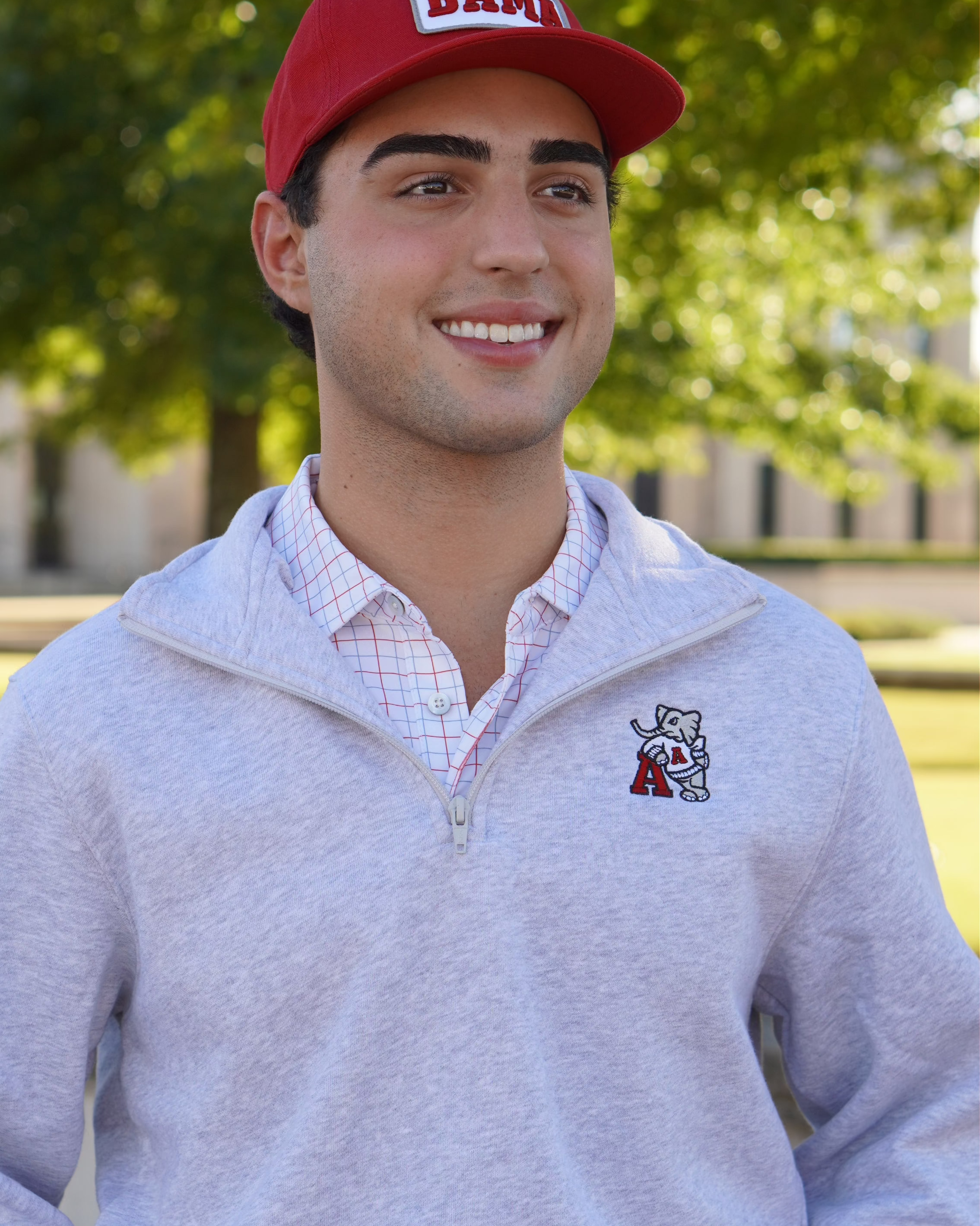 University of Alabama Grey ¼ Zip Sweatshirt with Leaning Al Logo Embroidery on the chest