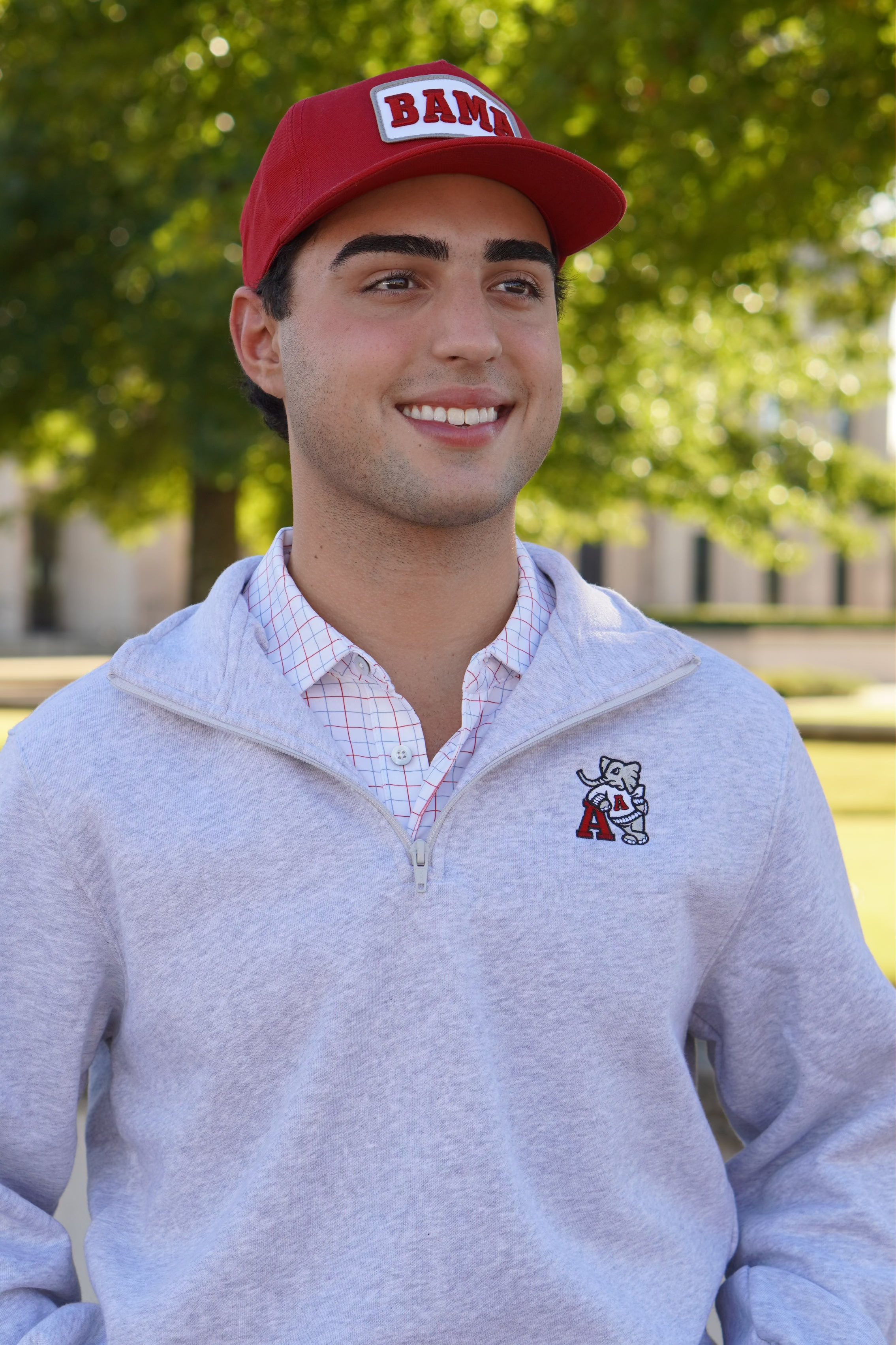 University of Alabama Grey ¼ Zip Sweatshirt with Leaning Al Logo Embroidery on the chest