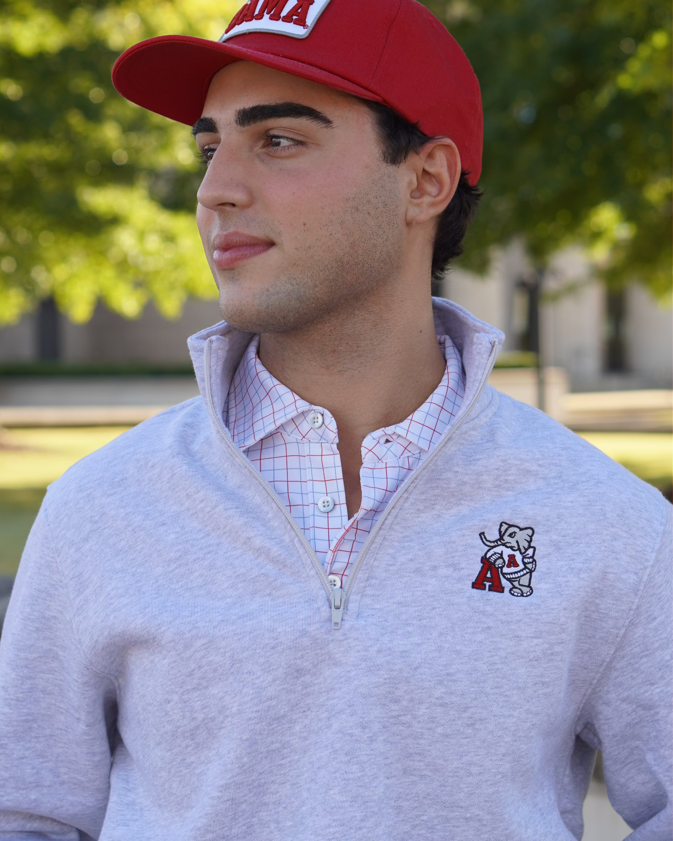 University of Alabama Grey ¼ Zip Sweatshirt with Leaning Al Logo Embroidery on the chest