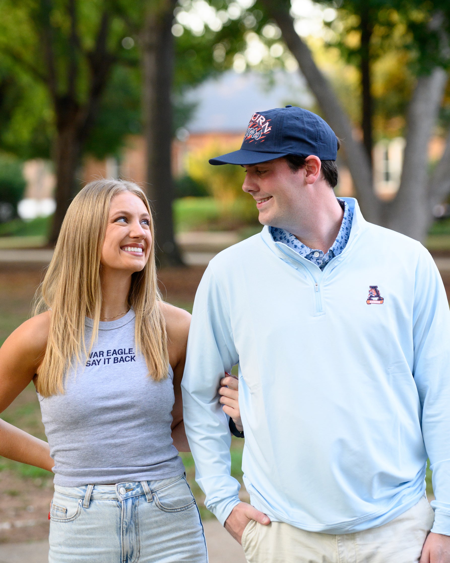 Auburn University Light Blue Men’s ¼ Zip with embroidery of Aubie leaping through an "A"
