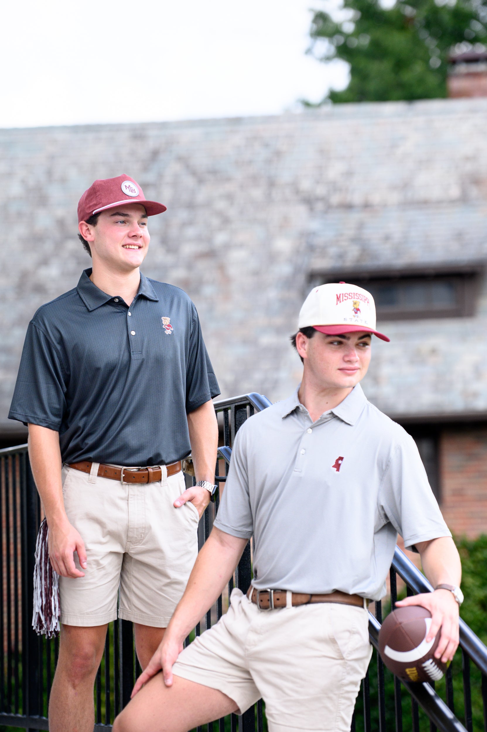 Mississippi State Cream and Maroon Hat with the Walking Bully Logo in between embroidered text “Mississippi State”