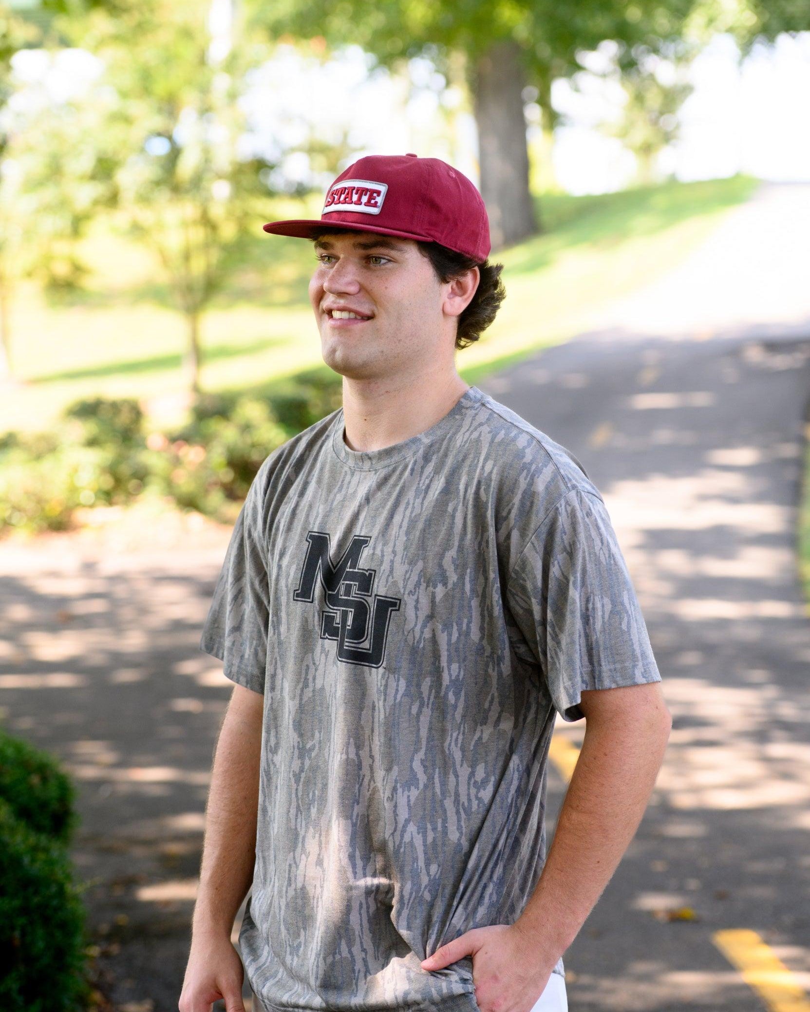 Mississippi State Camouflage T-Shirt with a Black MSU Logo print