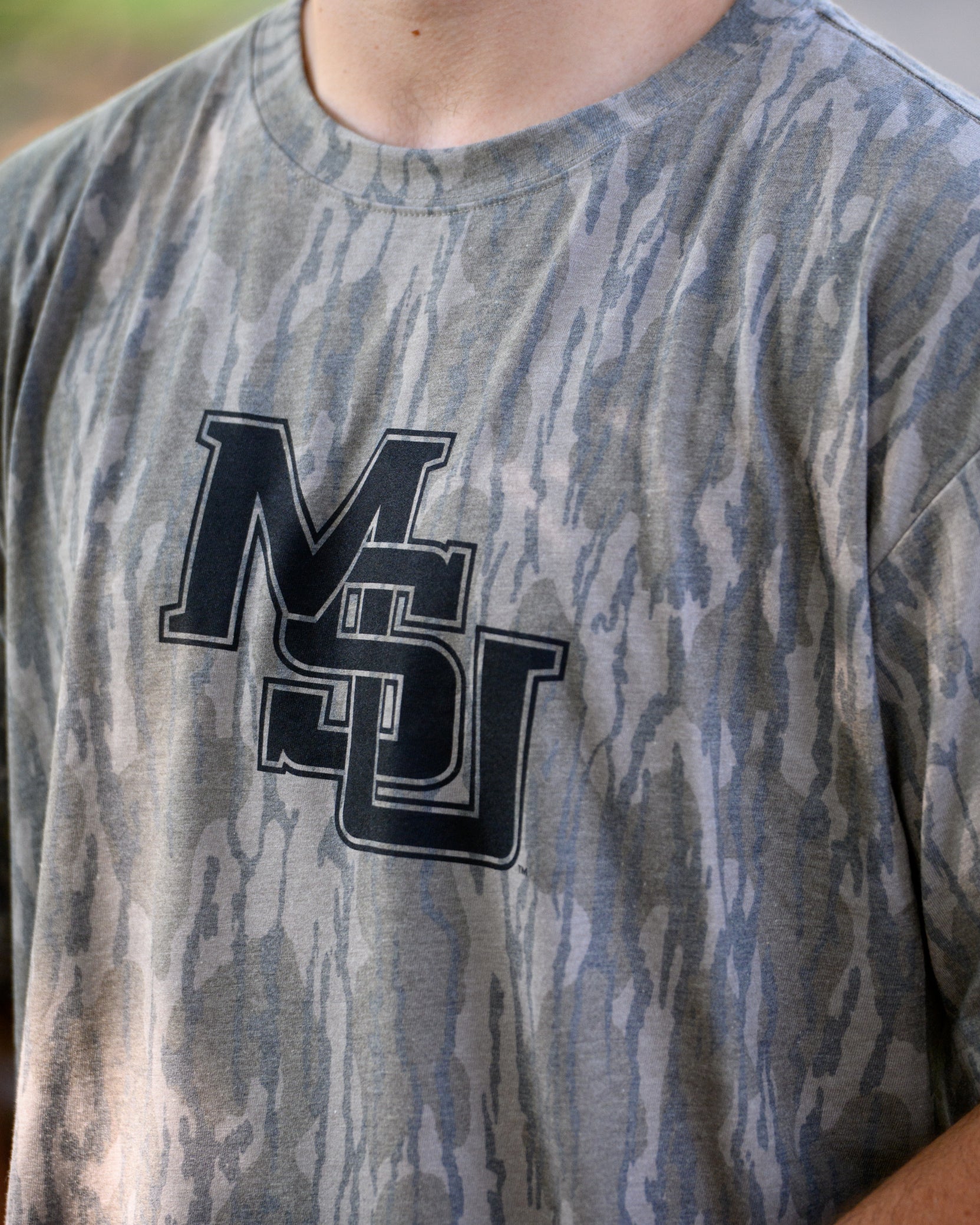Mississippi State Camouflage T-Shirt with a Black MSU Logo print