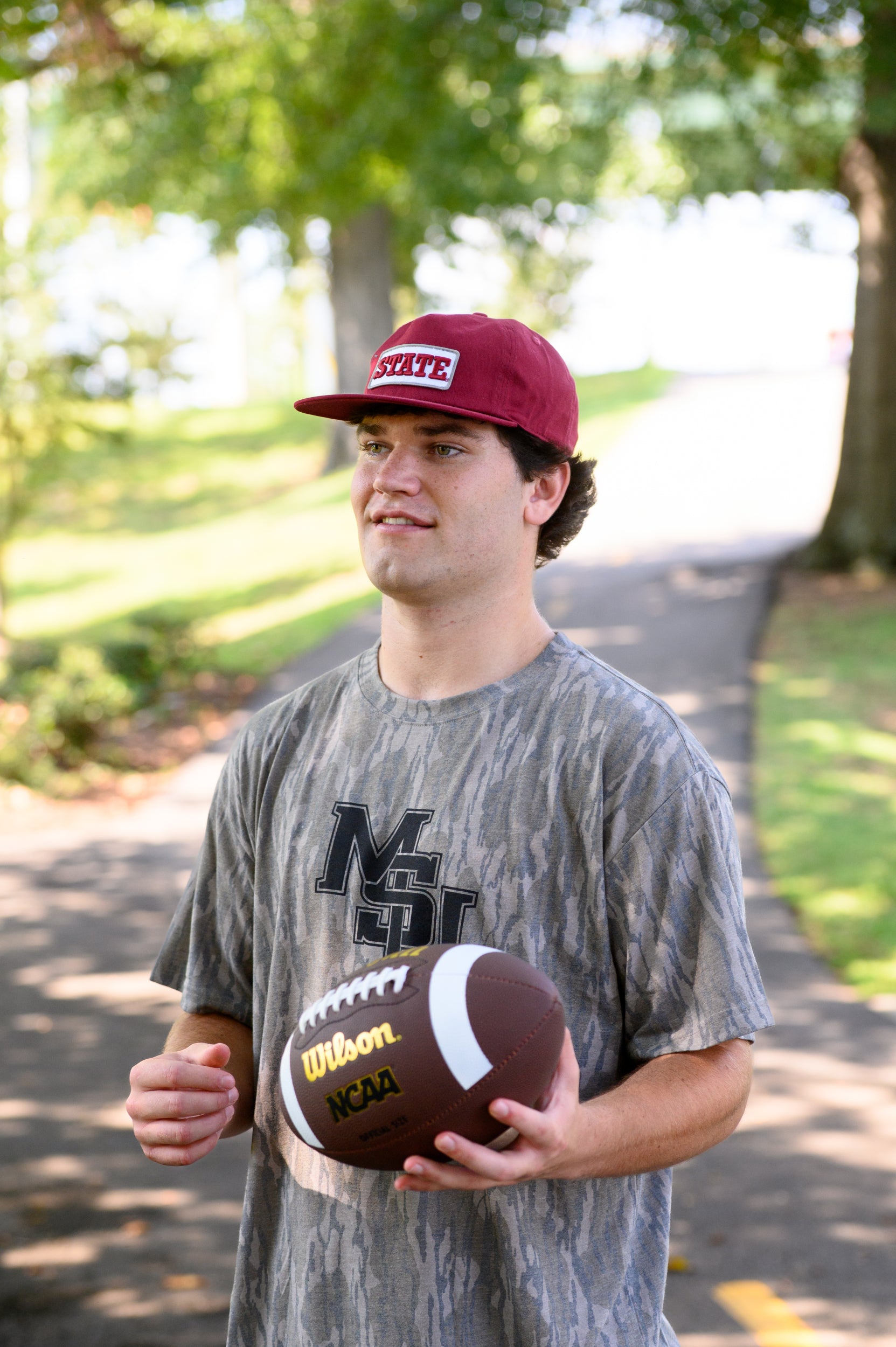 Mississippi State Maroon Snapback Hat featuring a White patch with Maroon “State” embroidery