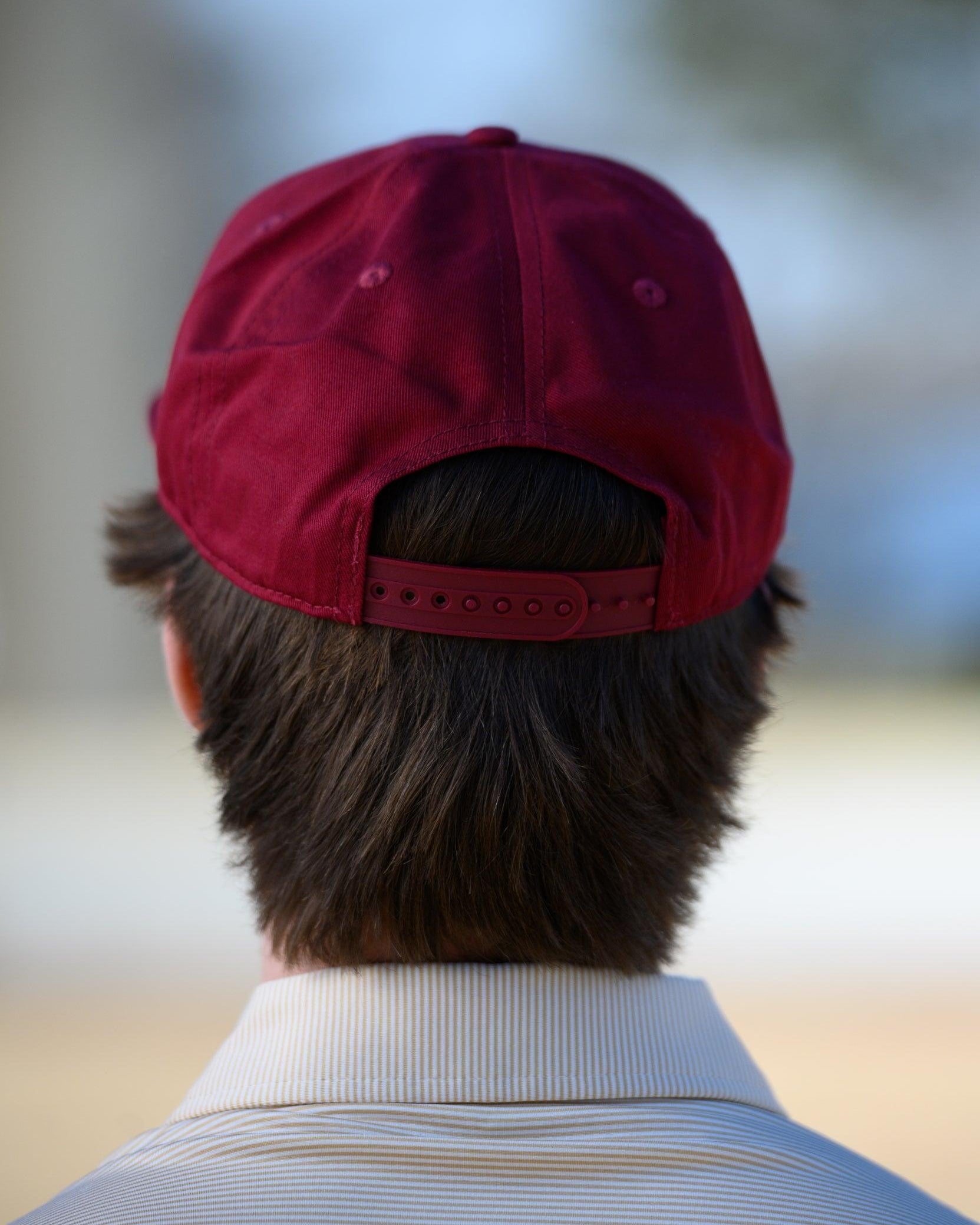 Mississippi State Maroon Snapback Hat featuring a White patch with Maroon “State” embroidery
snap back