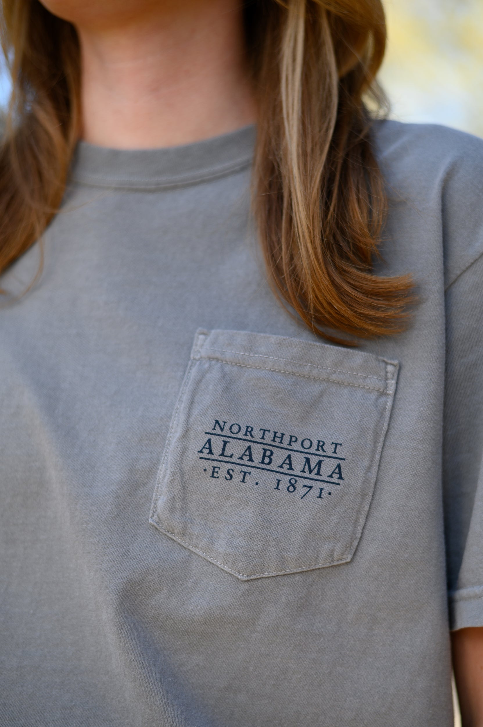 Local Merch Front Pocket Design Featuring Text “Northport Alabama EST 1871”