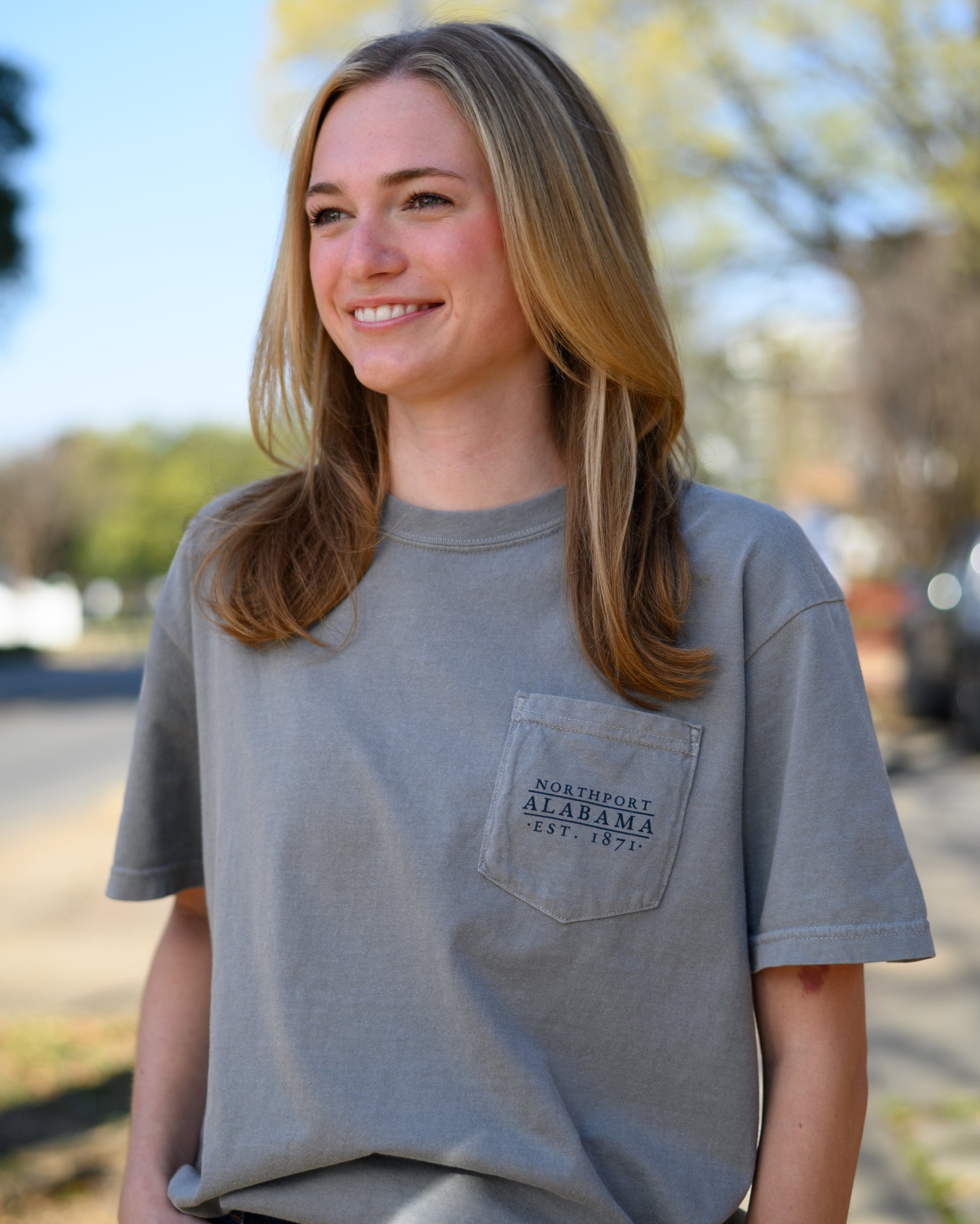 Local Merch Front Pocket Design Featuring Text “Northport Alabama EST 1871”