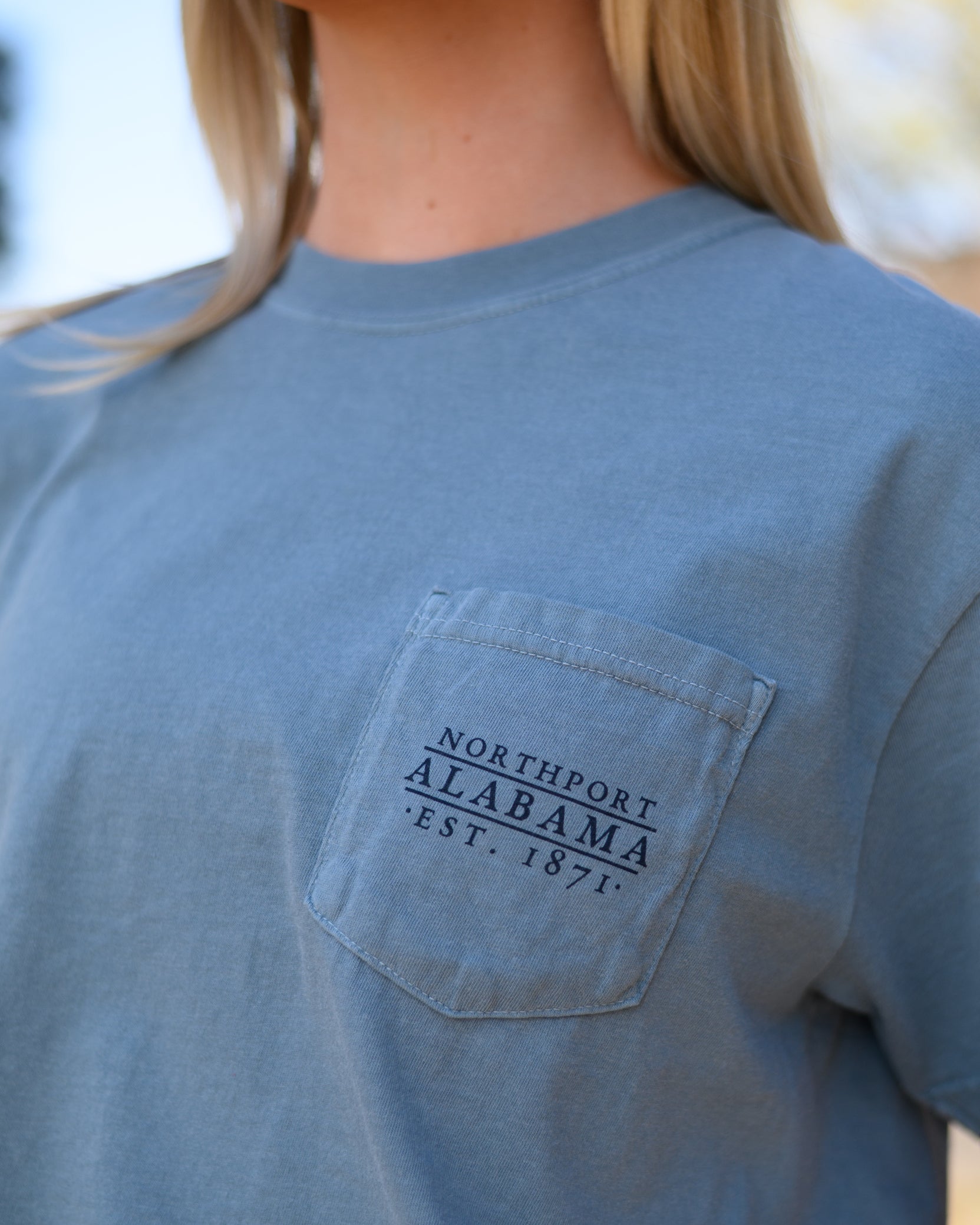 Local Merch Front Pocket Design Featuring Text “Northport Alabama EST 1871”
