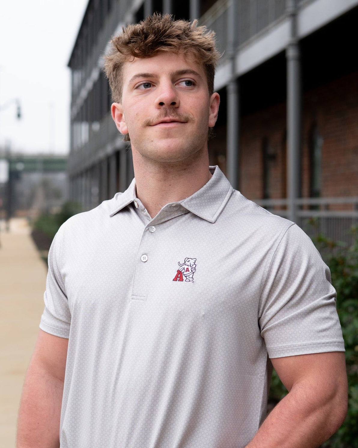 University of Alabama Grey Men's Diamond Polo with Old School Al Logo embroidery
