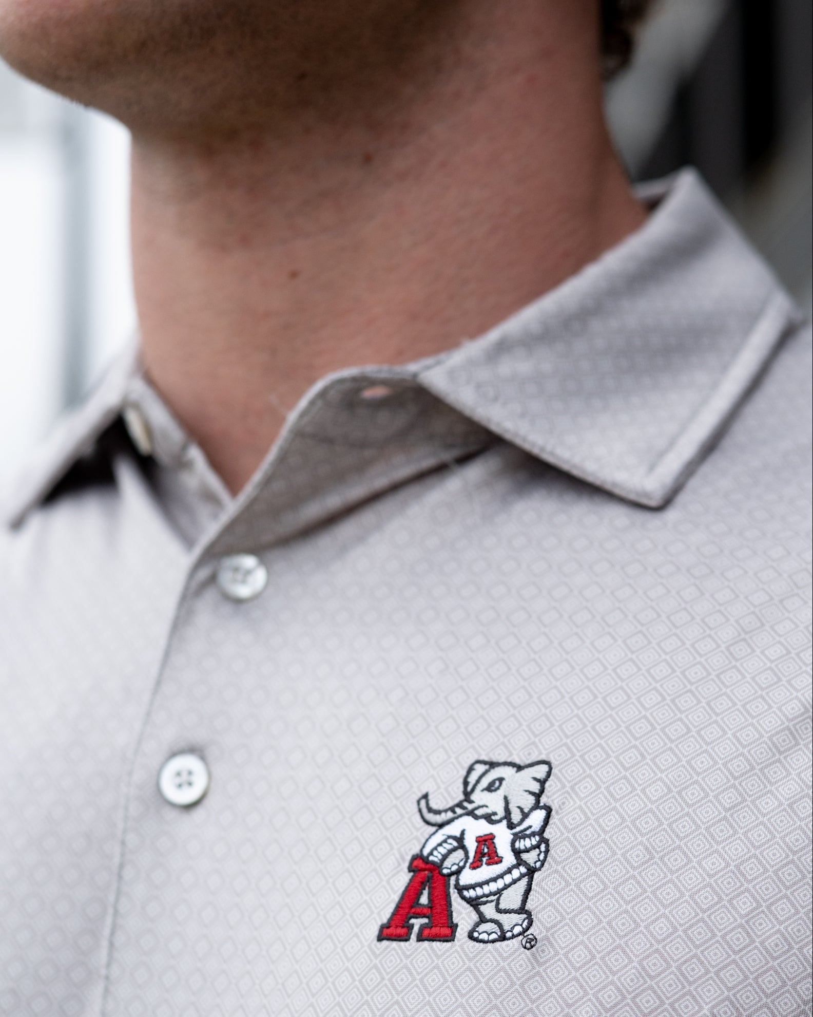 University of Alabama Grey Men's Diamond Polo with Old School Al Logo embroidery