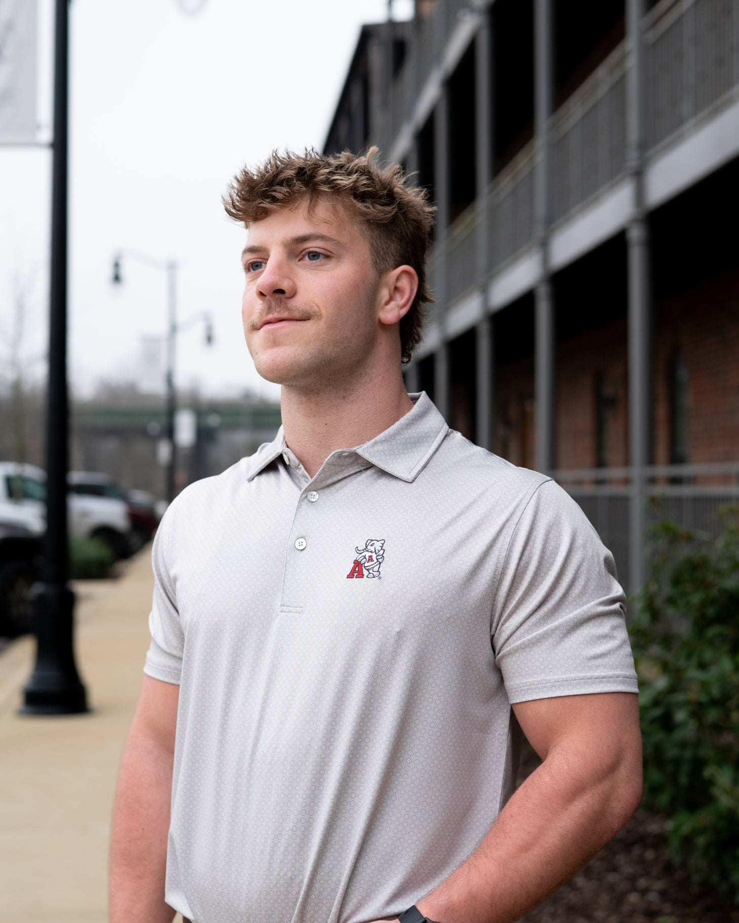 University of Alabama Grey Men's Diamond Polo with Old School Al Logo embroidery