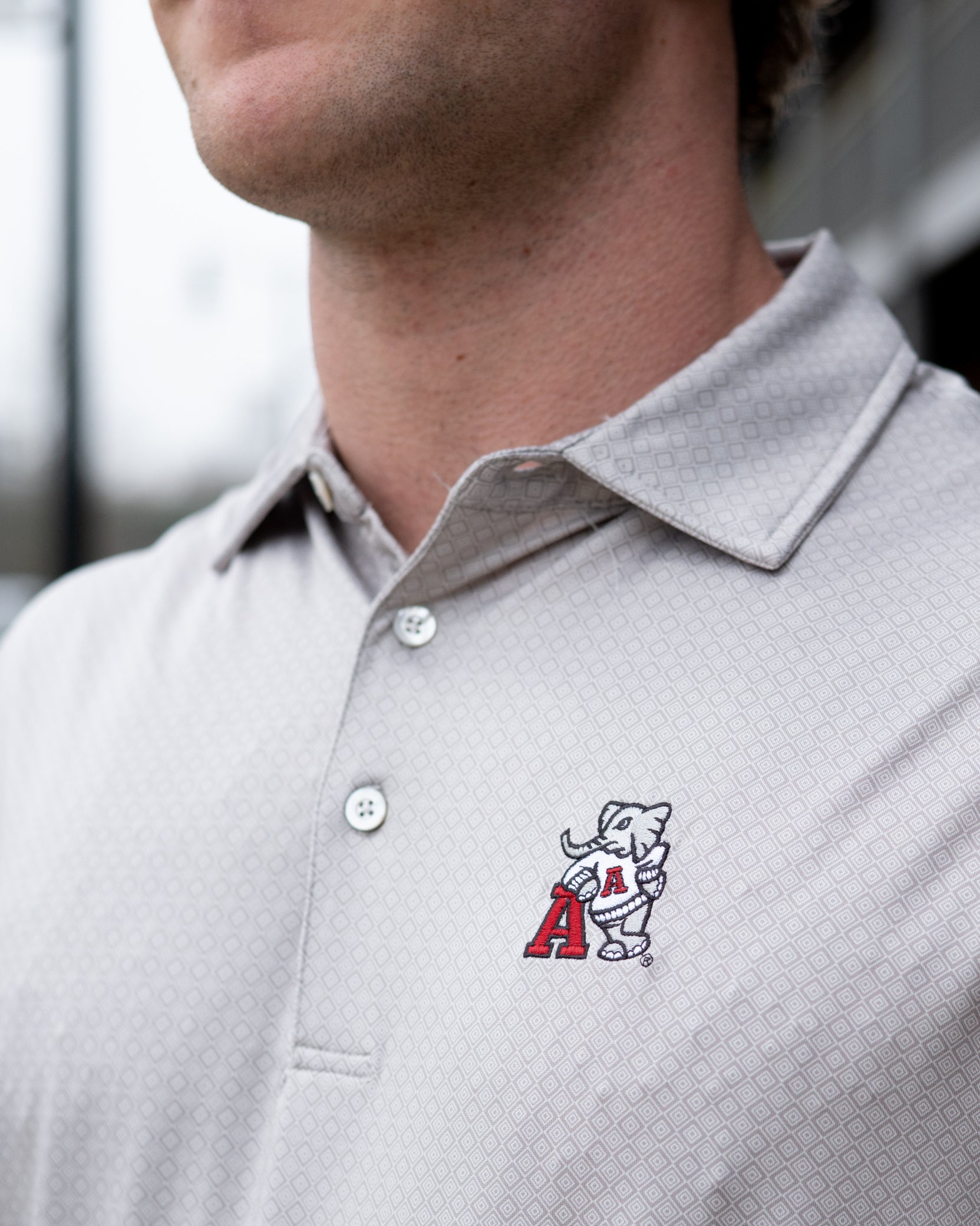 University of Alabama Grey Men's Diamond Polo with Old School Al Logo embroidery