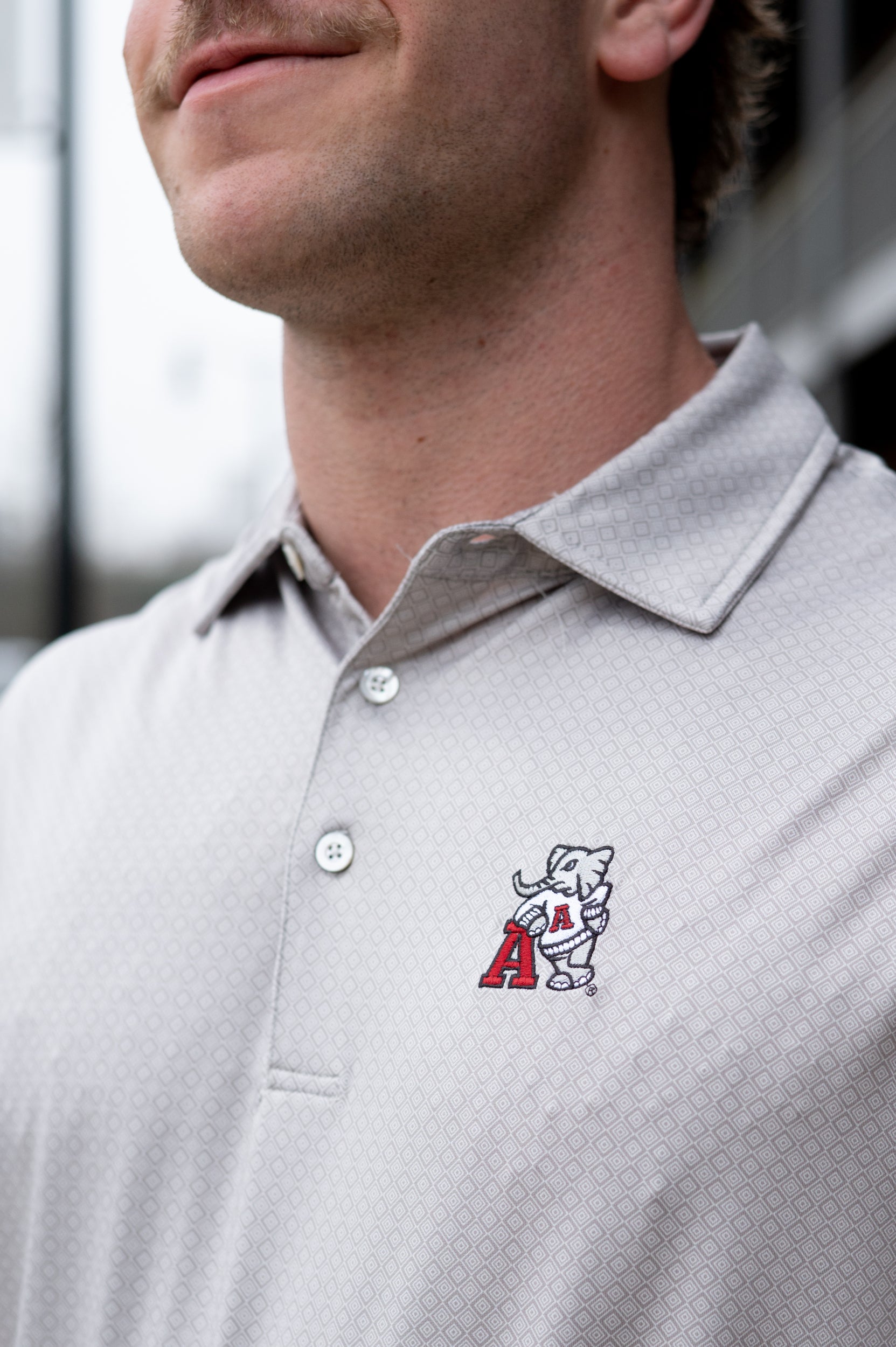 University of Alabama Grey Men's Diamond Polo with Old School Al Logo embroidery