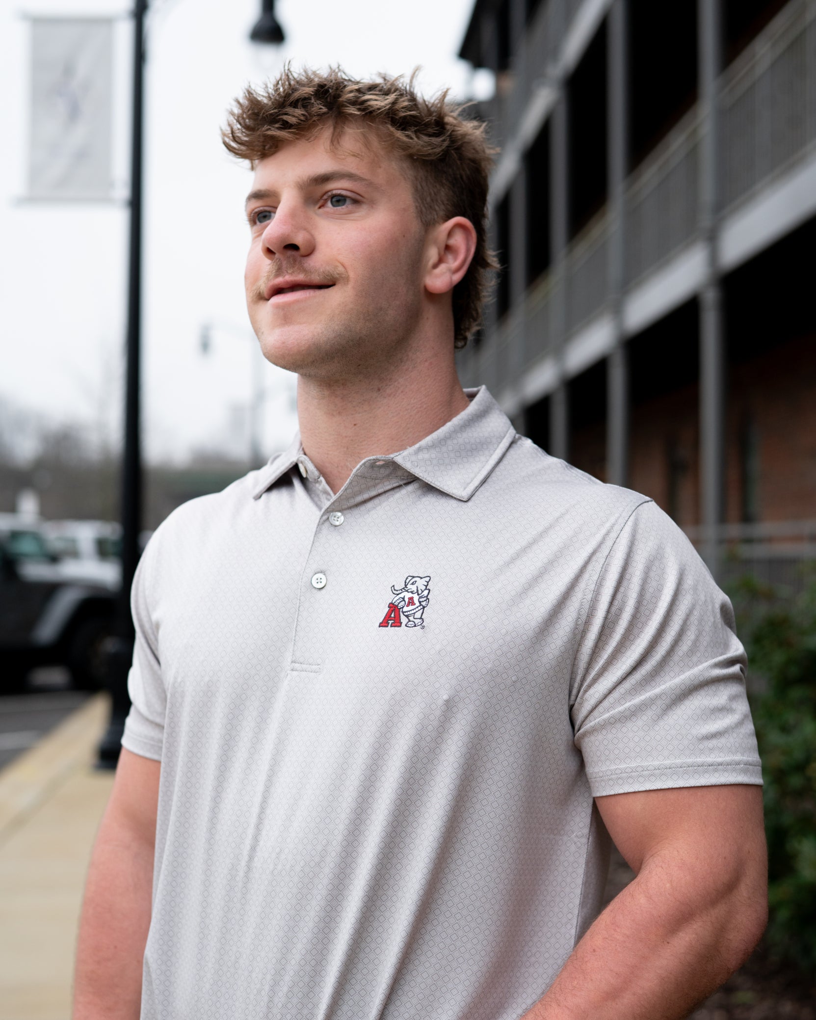 University of Alabama Grey Men's Diamond Polo with Old School Al Logo embroidery