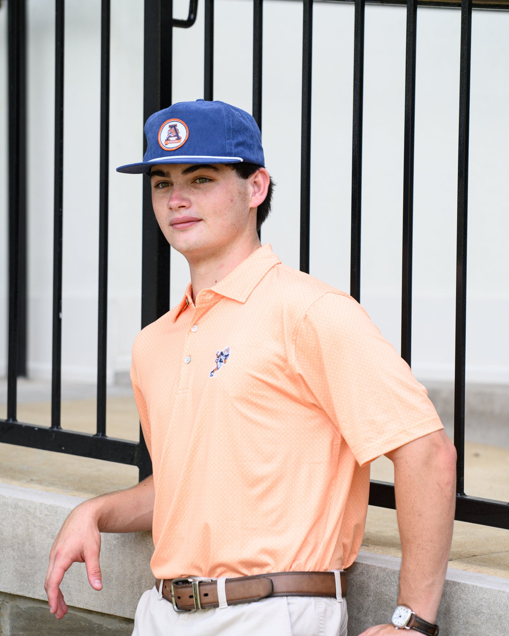 Auburn University Navy Hat with a White rope and a patch of the Leaping Tiger Logo
