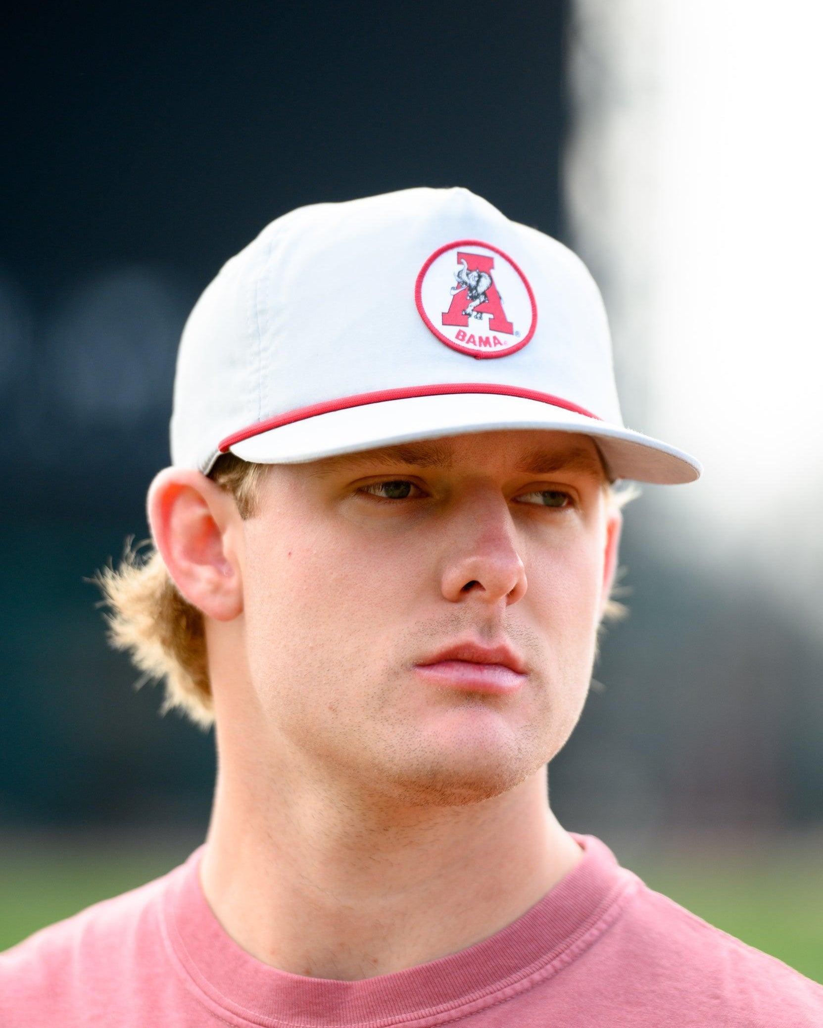 University of Alabama Light Grey Hat with a Red rope and a patch of the Vintage A Logo