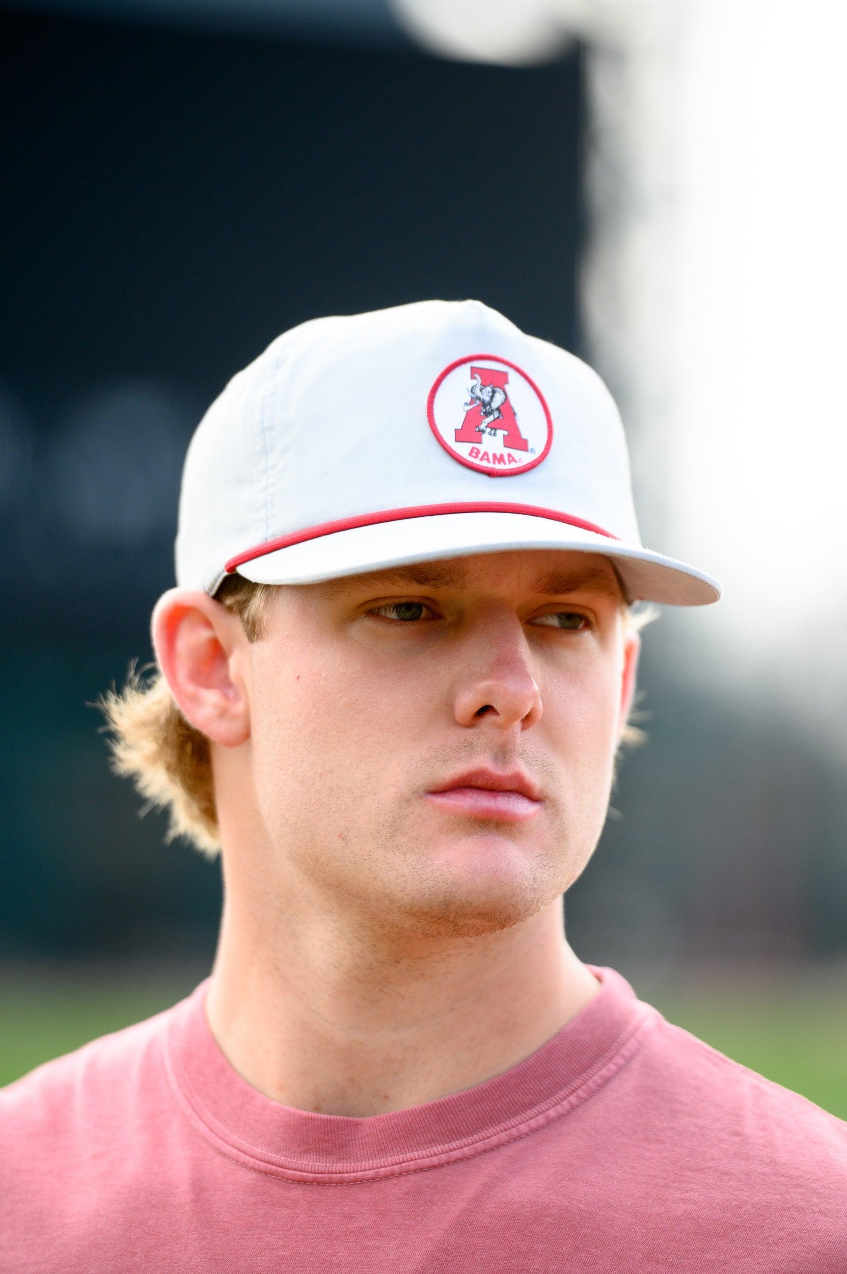 University of Alabama Light Grey Hat with a Red rope and a patch of the Vintage A Logo