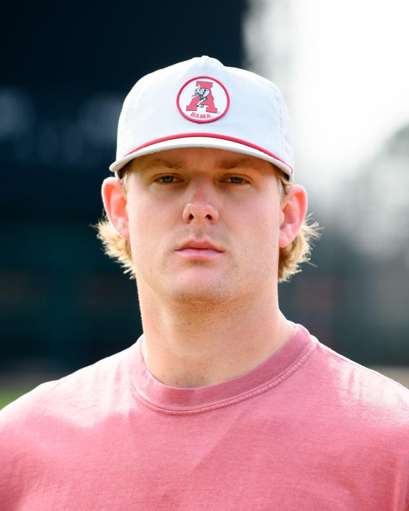 University of Alabama Light Grey Hat with a Red rope and a patch of the Vintage A Logo