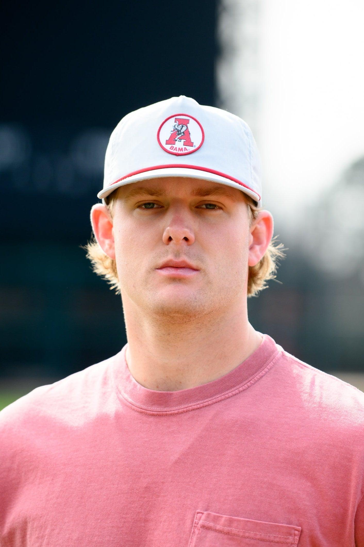 University of Alabama Light Grey Hat with a Red rope and a patch of the Vintage A Logo