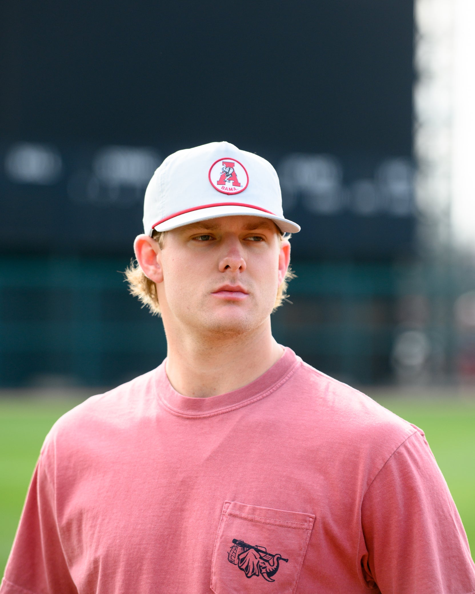 University of Alabama Light Grey Hat with a Red rope and a patch of the Vintage A Logo