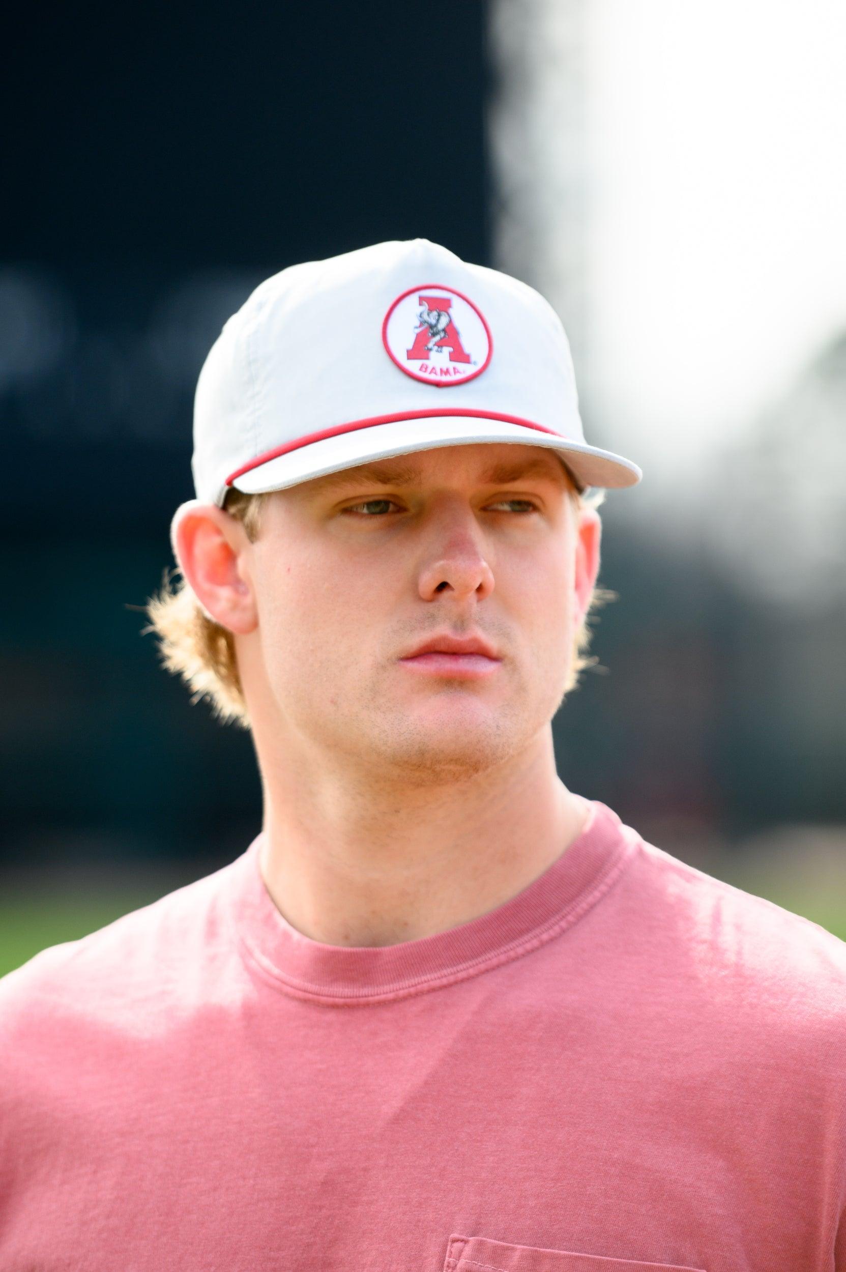 University of Alabama Light Grey Hat with a Red rope and a patch of the Vintage A Logo