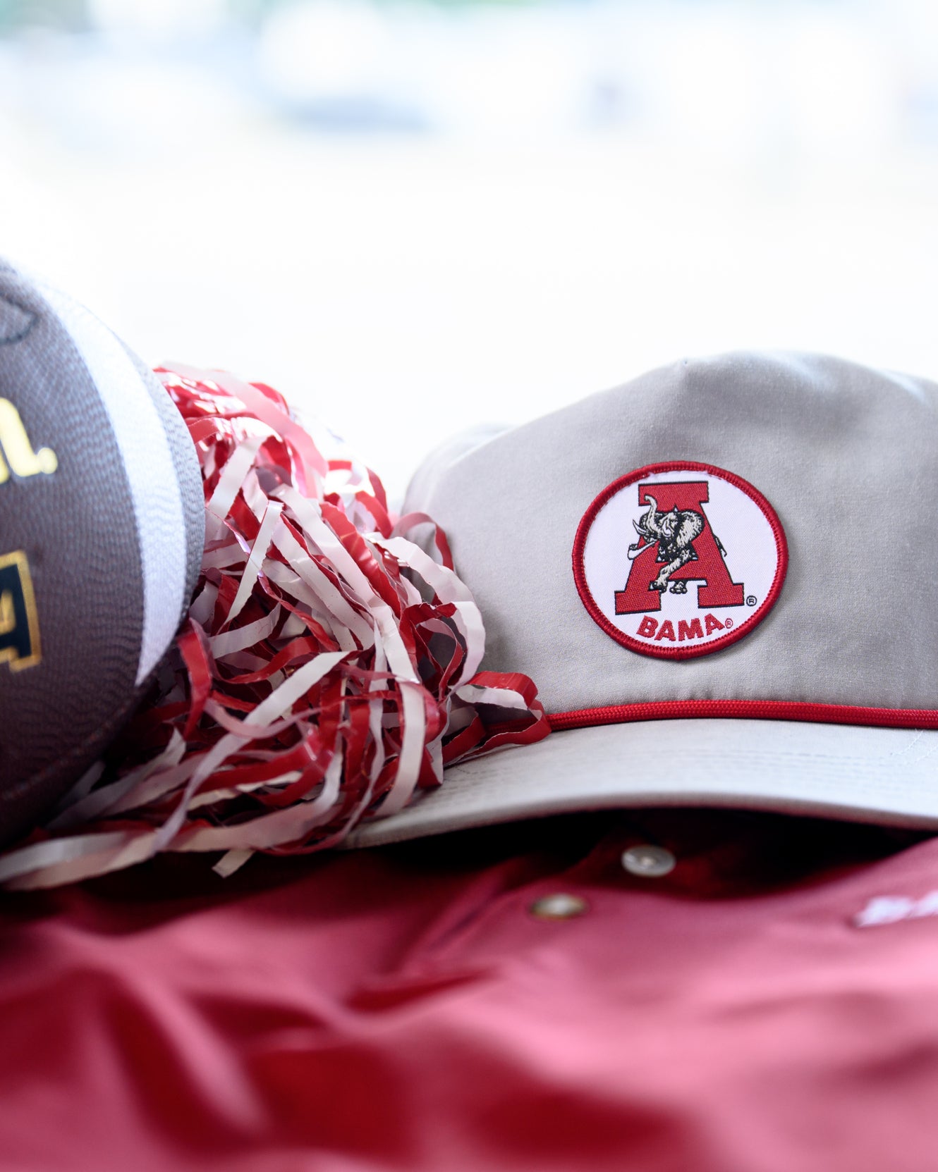 University of Alabama Light Grey Hat with a Red rope and a patch of the Vintage A Logo