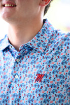 Ole Miss Blue Men’s Patterned Polo with the Script M Logo embroidery