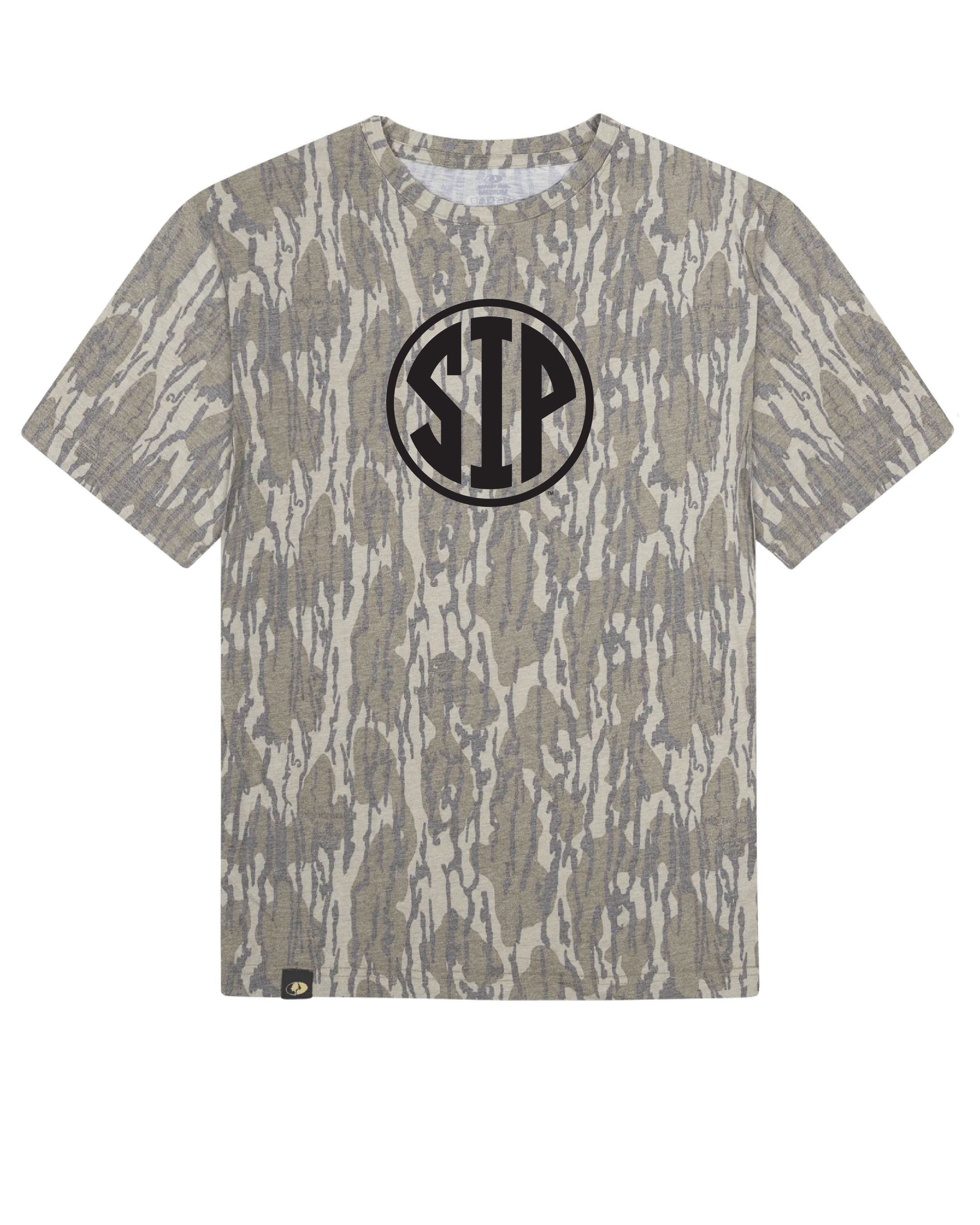 Ole Miss Bottomland Camo T-Shirt with the “SIP” circle logo printed in Black on the front