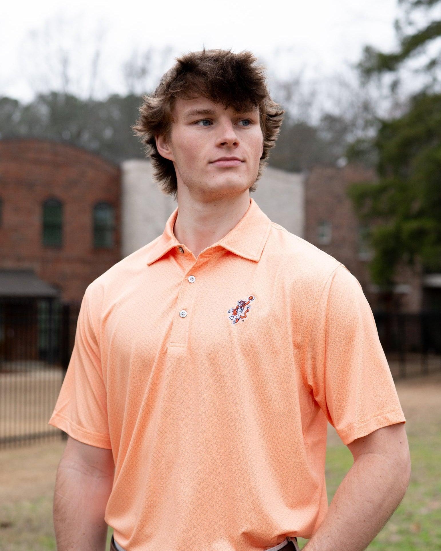 Auburn University Orange Men’s Diamond Polo with the Original Aubie Basketball Logo embroidery