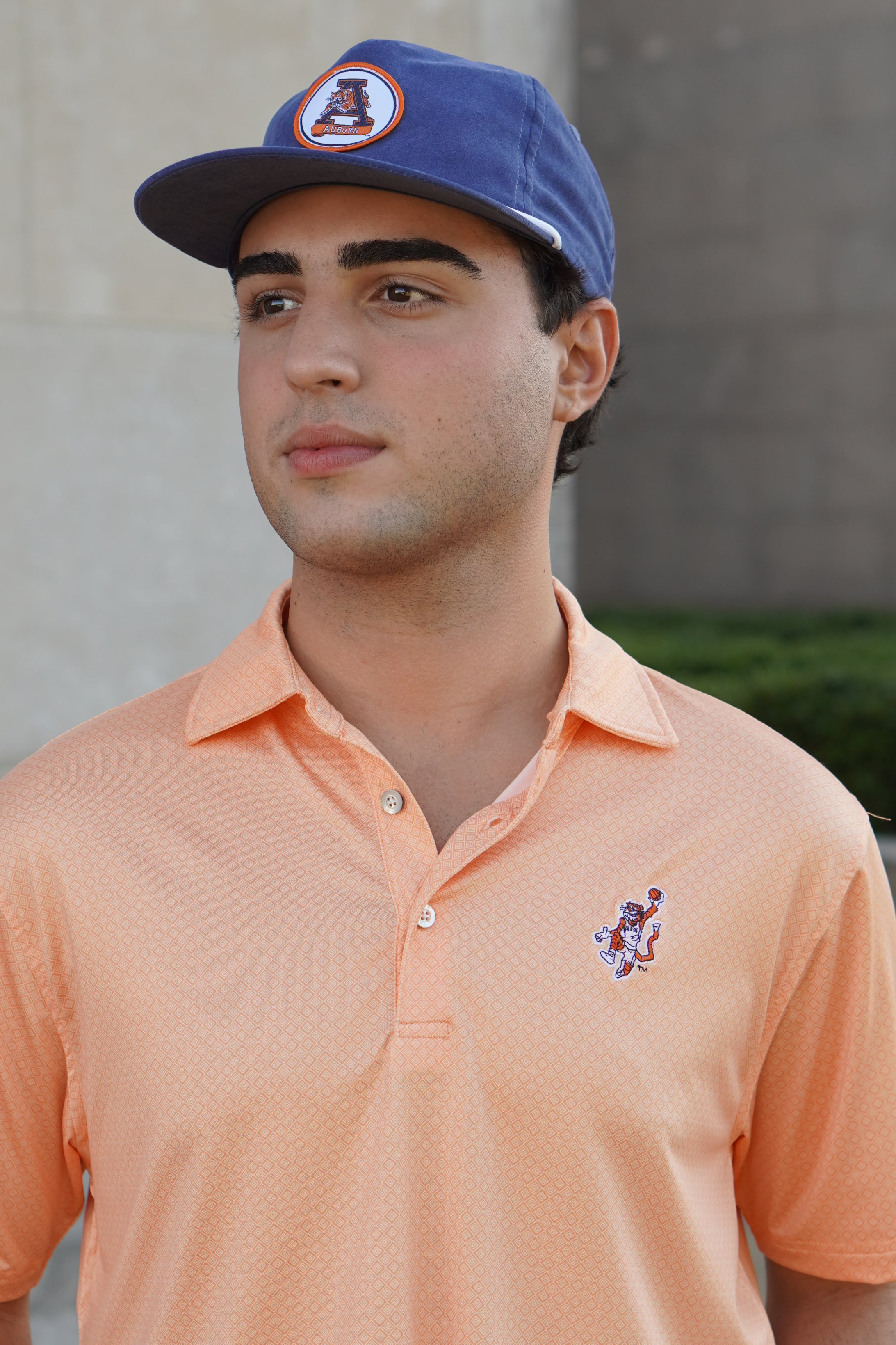 Auburn University Orange Men’s Diamond Polo with the Original Aubie Basketball Logo embroidery
